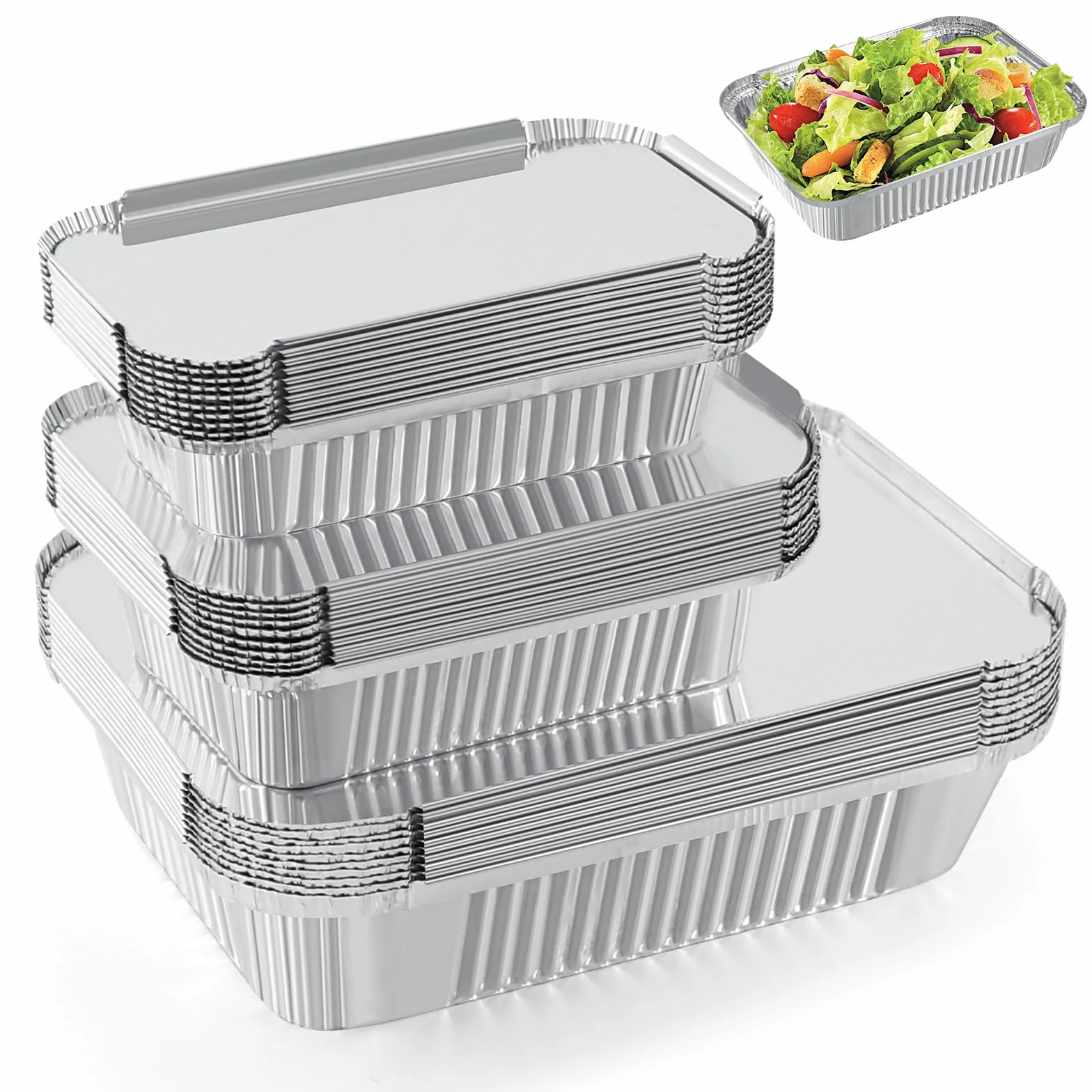 Barquette Aluminium 30 Pièces avec Couvercle 1750ml 700ml 410ml Réutilisables Jetable Barbecue Cuisiner Griller Cuire