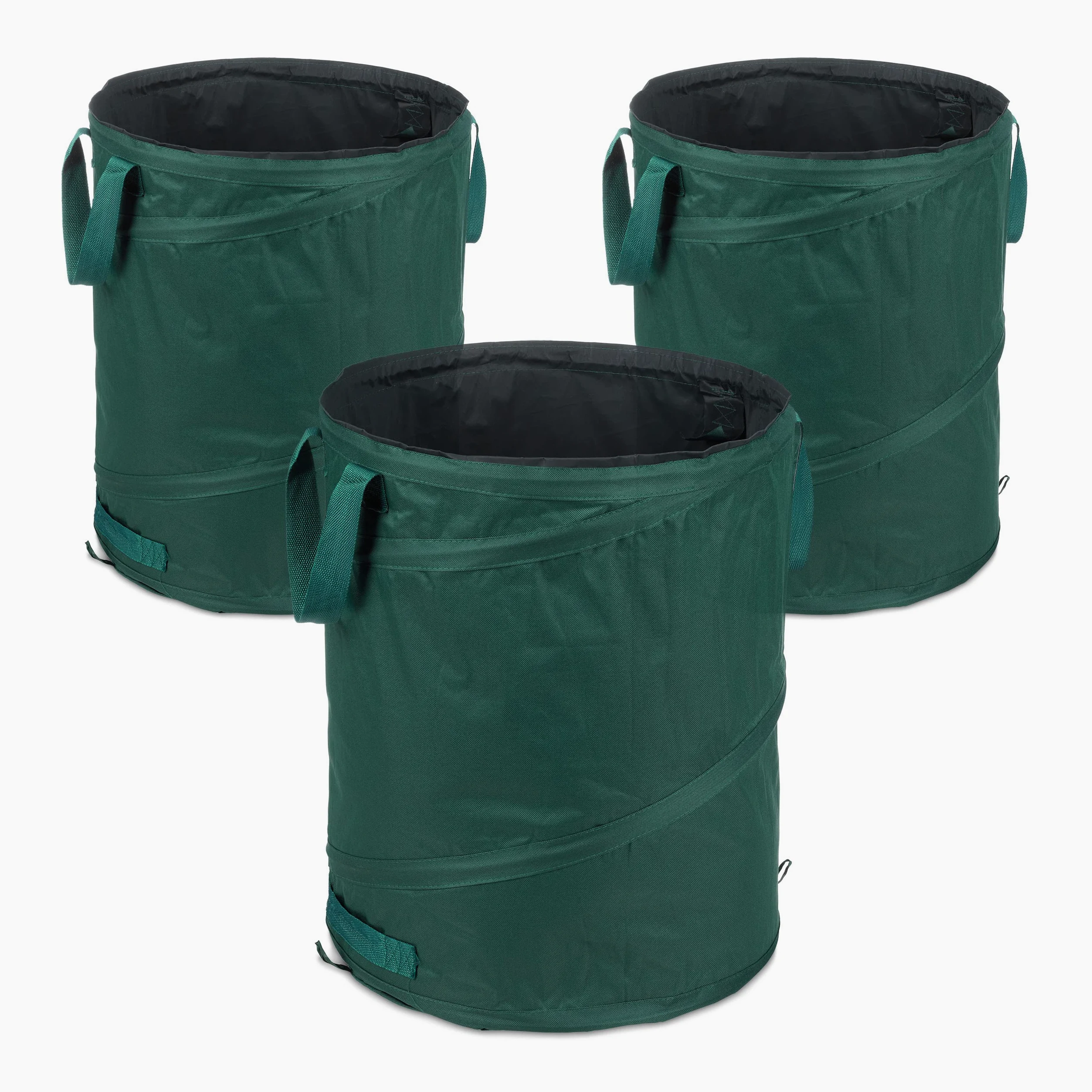 Relaxdays Sacs à déchets de Jardin autoportants, Lot de 3, 90 L, 3 poignées, Poubelle, résistant aux UV, étanche, Vert