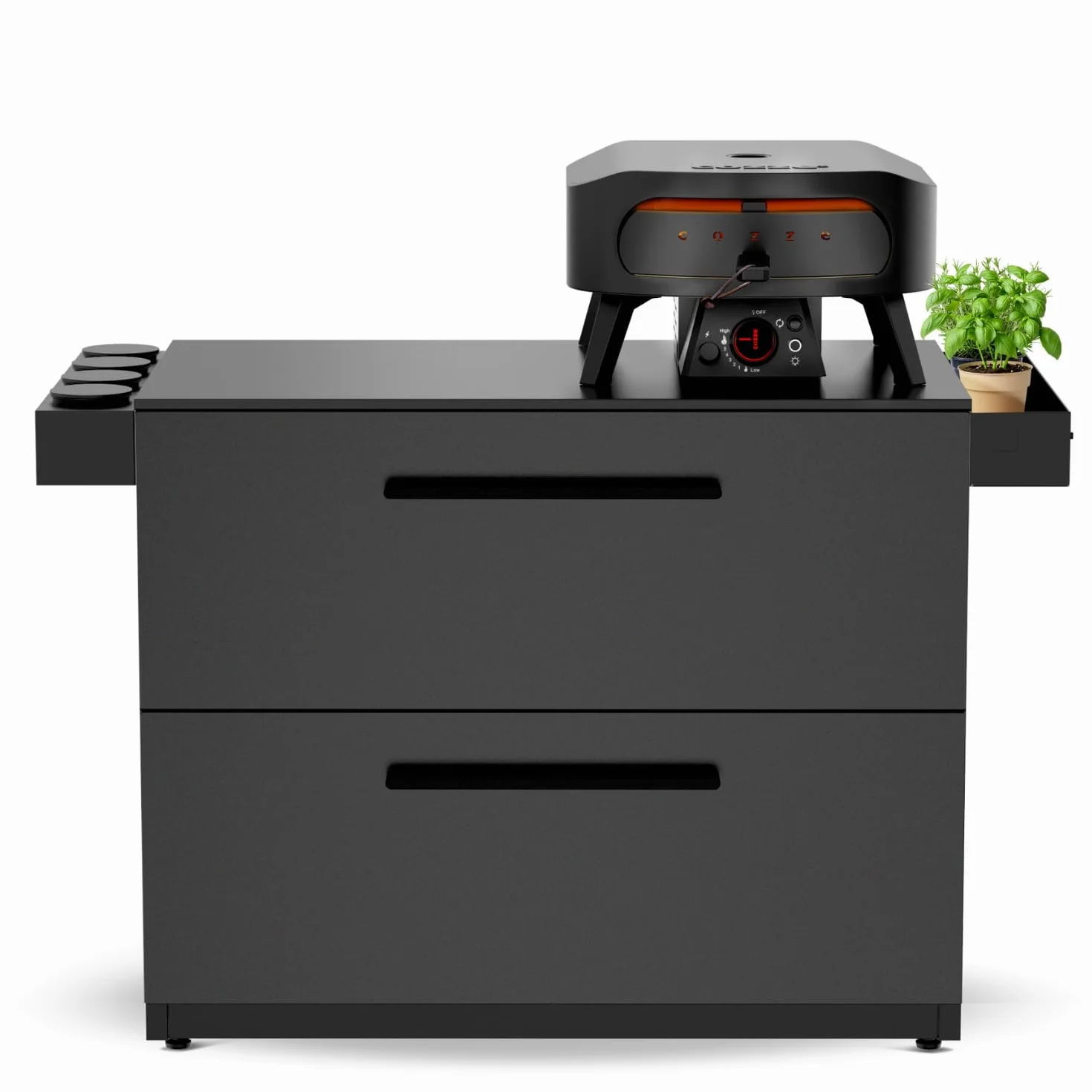 Cuisine extérieure 110 Module tiroirs Plan de Travail HPL 15 mm Acier galvanisé thermolaqué Noir Mat 90x110x60 cm