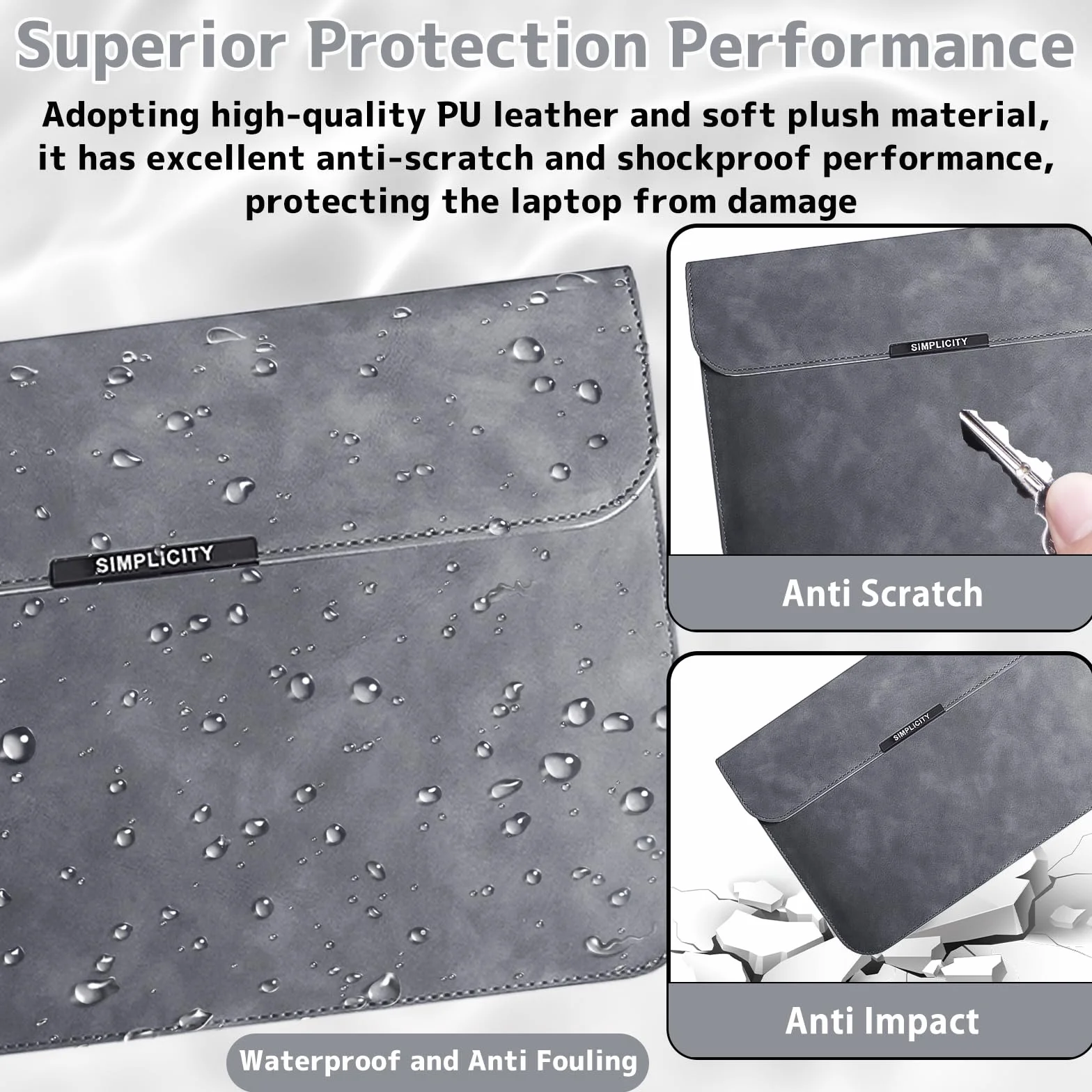 Housse pour Laptop avec Stand 13-14 Pouces PU Cuir pour MacBook Pro 13" 14" M5/M4/M3/M2/M1 Pro/Max, MacBook Air 13" 13,6" M5/M4/M3/M2/M1 - Gris