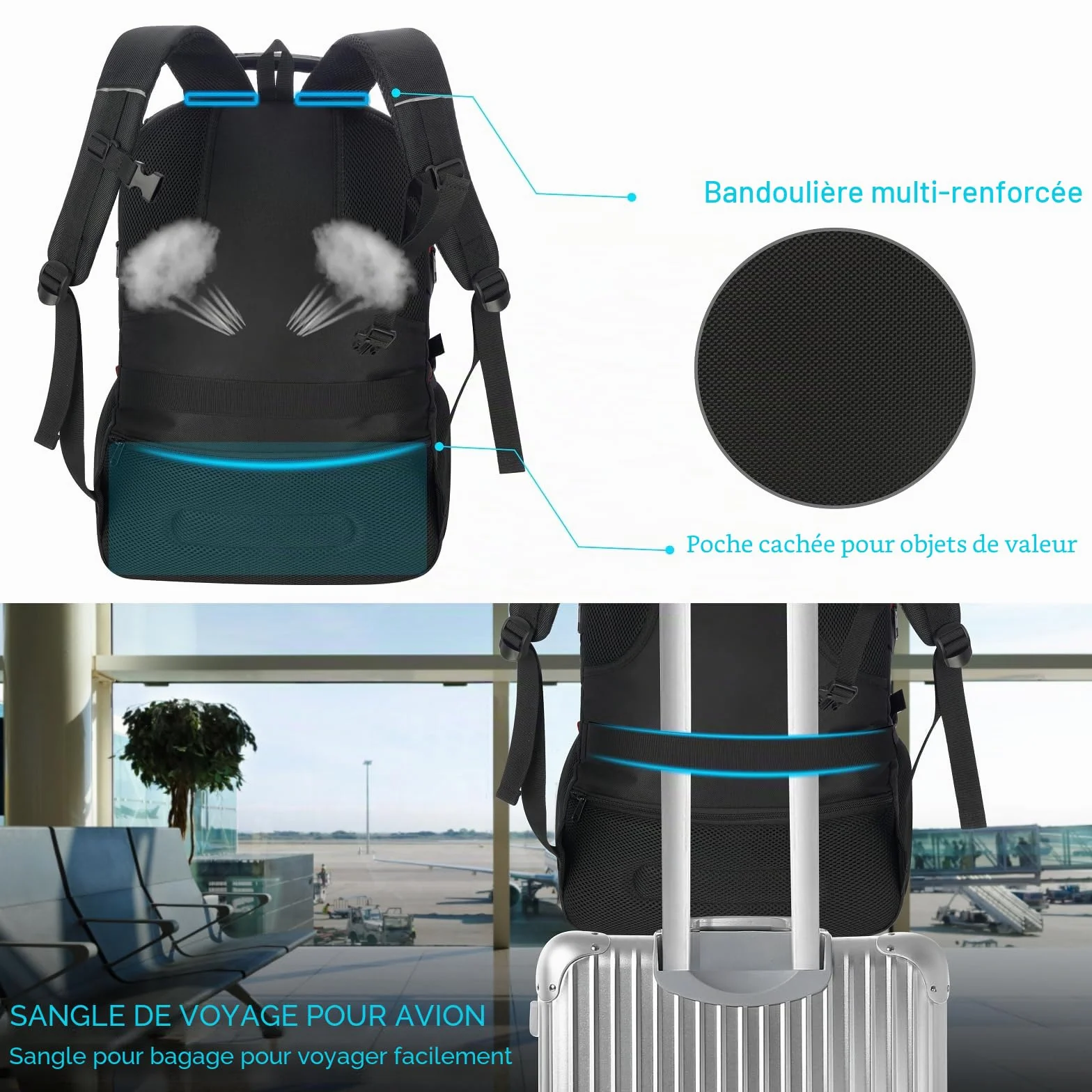 YAMTION Sac à Dos Ordinateur Portable 18.4 Pouces Compartiment à Chaussures Hommes Femmes Travail Sport Noir