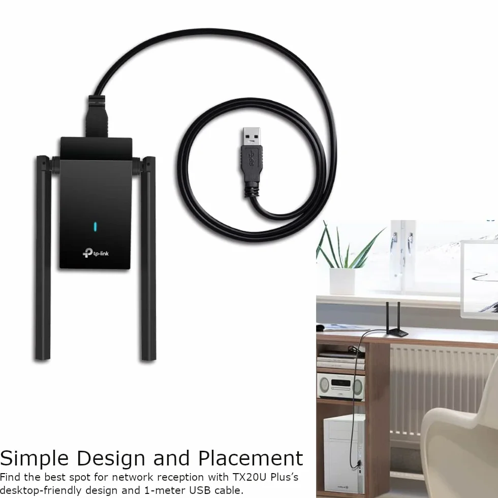 TP-Link Archer TX20U Plus Clé WiFi 6 AX1800 Adaptateur Réseau sans Fil Double Bande 2,4 GHz 5 GHz Antennes 5 dBi WPA3