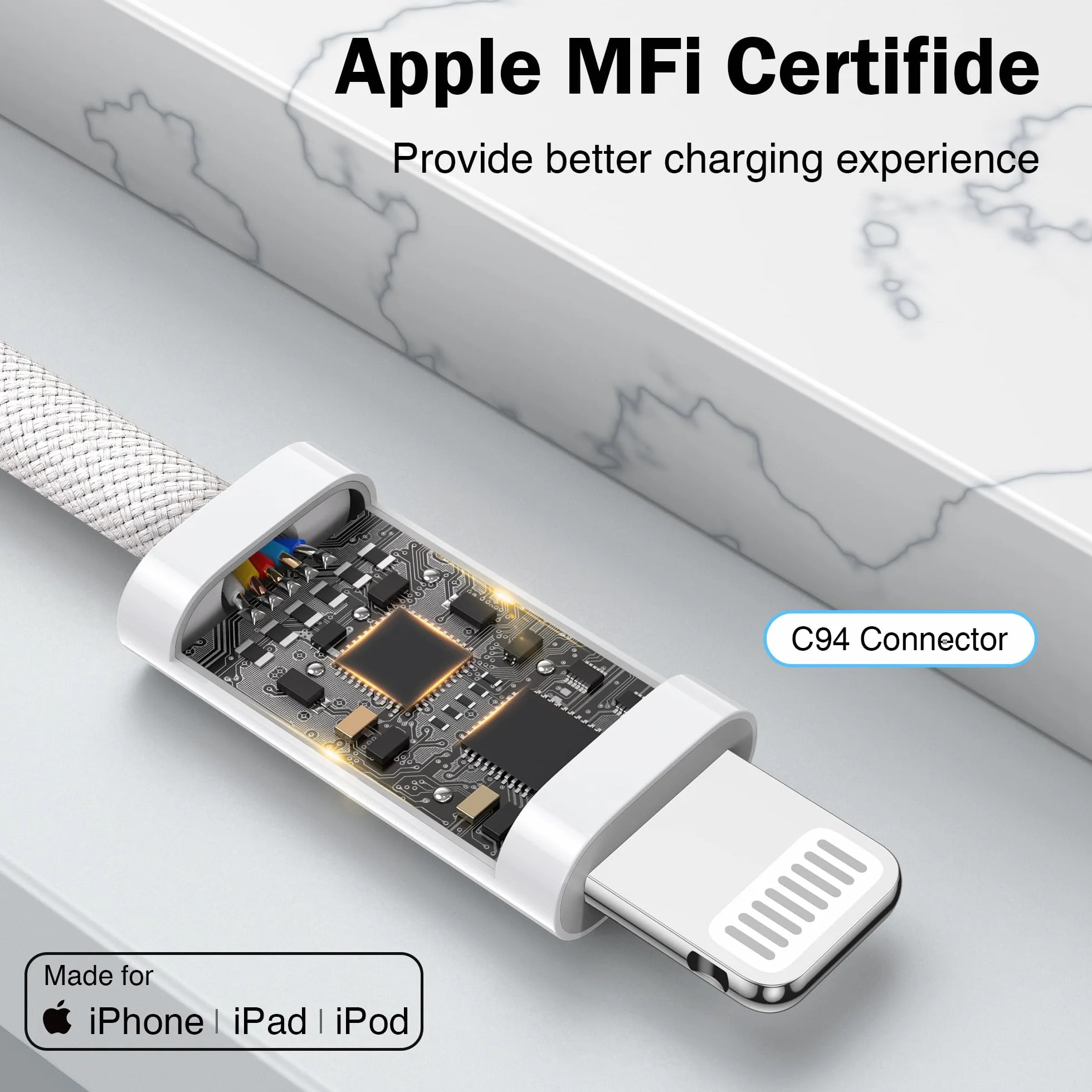 Câble iPhone Chargeur Lightning MFi Nylon Tressé Ultra Résistant Charge Rapide 1M+1M pour iPhone 14 13 12 11 Pro Max