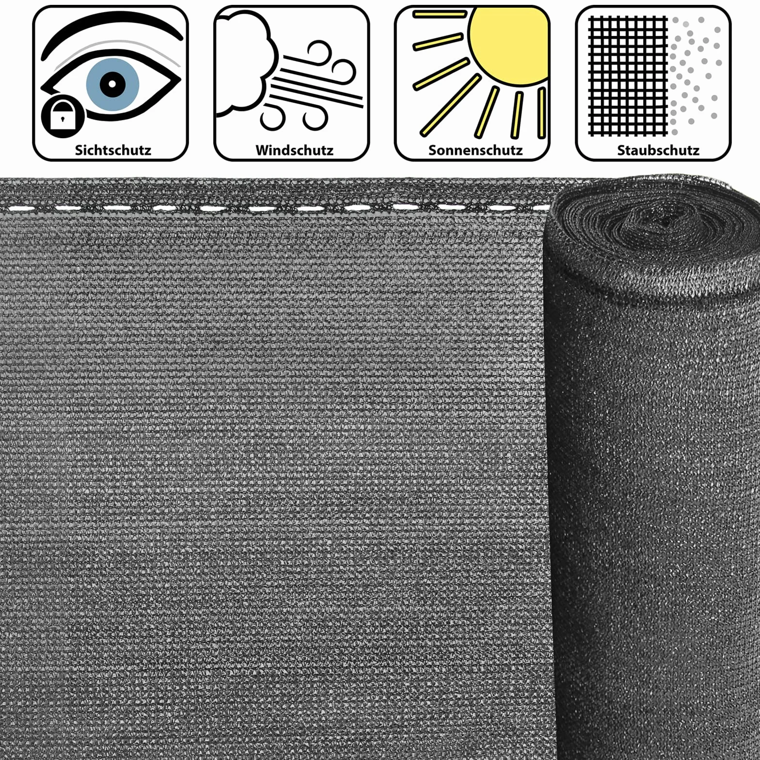 BB Sport Brise Vue Pare-Vue 150 g/m² 1.2m x 5m Gris Cordelette Nylon