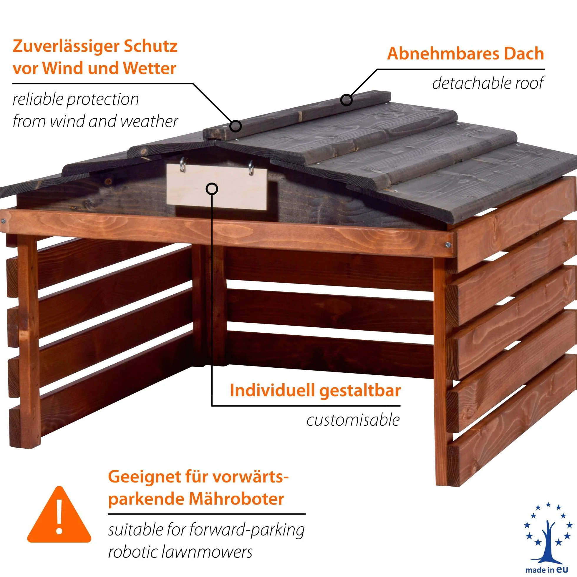 dobar® Garage pour Robot Tondeuse en Bois avec Toit Amovible, abri pour Robot à Gazon, avec Panneau Personnalisable, 78,5 x 74 x 52,5 cm, Marron/Noir