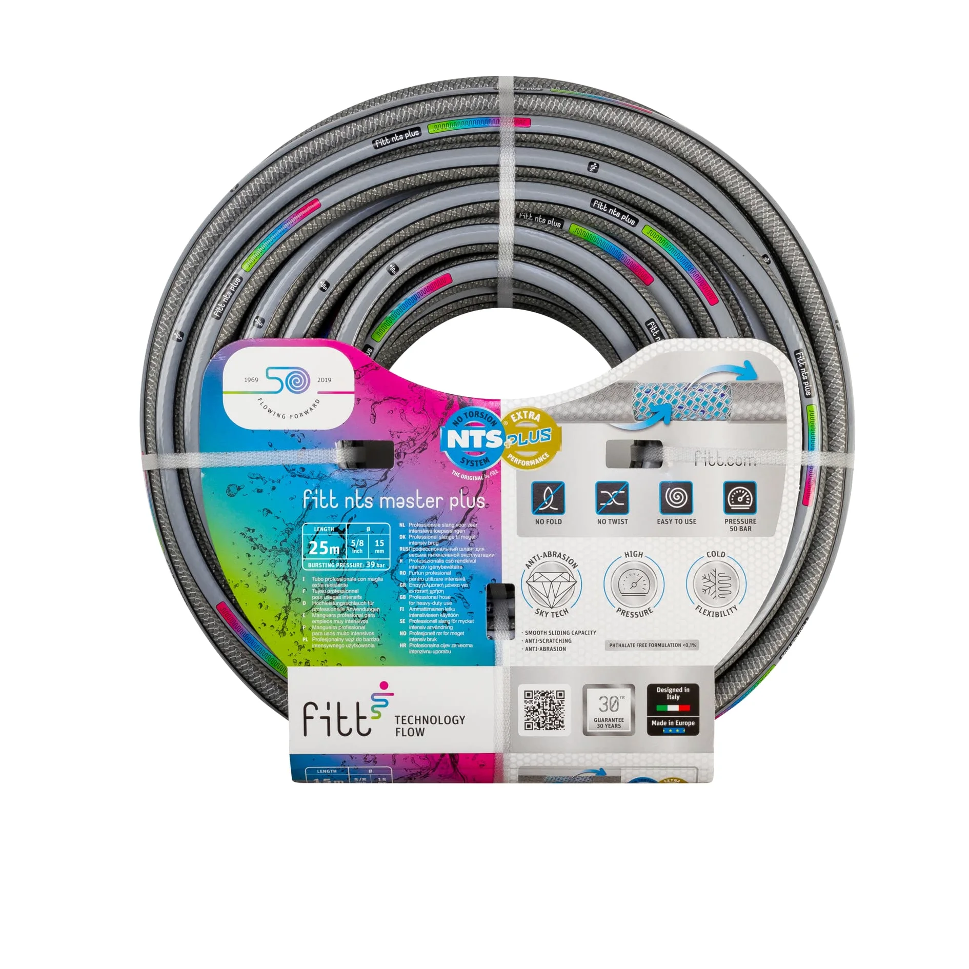 FITT NTS MASTERPLUS 5/8" (15 mm) 25 m - Tuyau d'Arrosage pour Les Jardins, Robuste et malléable, pour Usage intensif et Professionnel