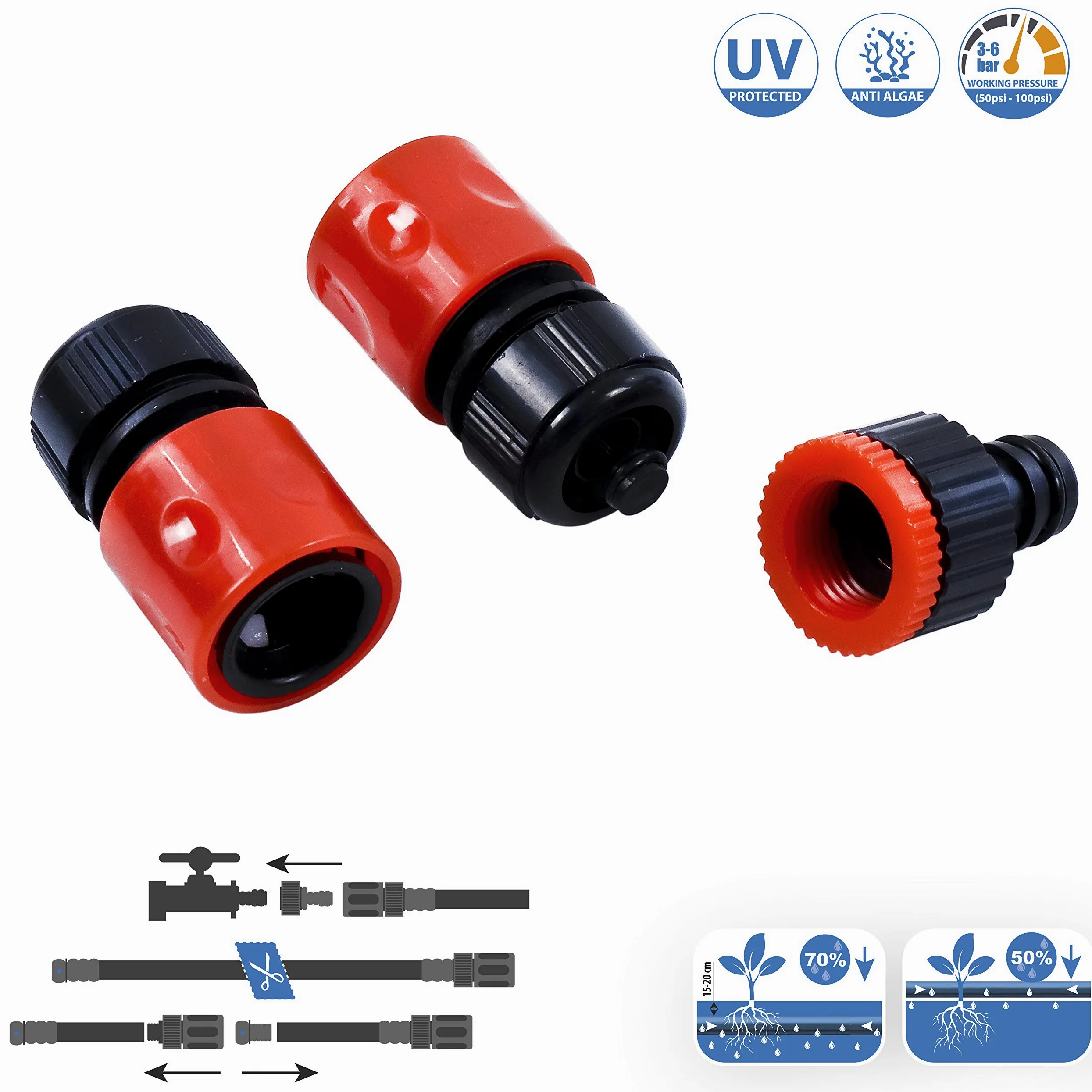 GRÜNTEK Tuyau Goutte à Goutte 30M. Tuyau Poreux Arrosage | Tuyau microporeux souterrain 30 M - Débit 5 à 10 L/min - Kit 3 raccords - Anti-algues - Résistant UV - Pression 3-6 bar