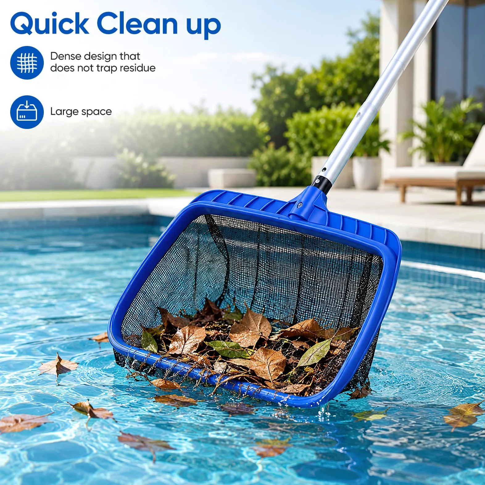 Épuisette de piscine avec tige télescopique - 320 cm - Maille fine - Avec filet de 43,5 cm de profondeur - Épuisette de sol - Épuisette aux algues pour piscine, étang, jacuzzi, spa