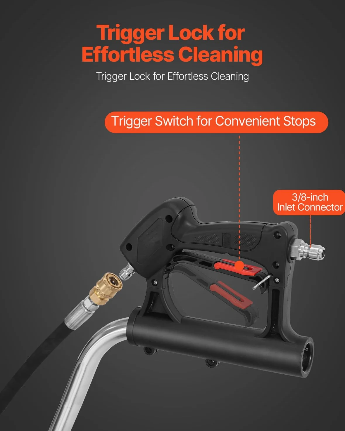 VEVOR Nettoyeur de surface pour nettoyeur haute pression 465 mm, accessoire nettoyeur sol en acier inox sur roues, 275 bar max. connecteur 0,95 cm 2 buses pulvérisation double poignée pour béton patio