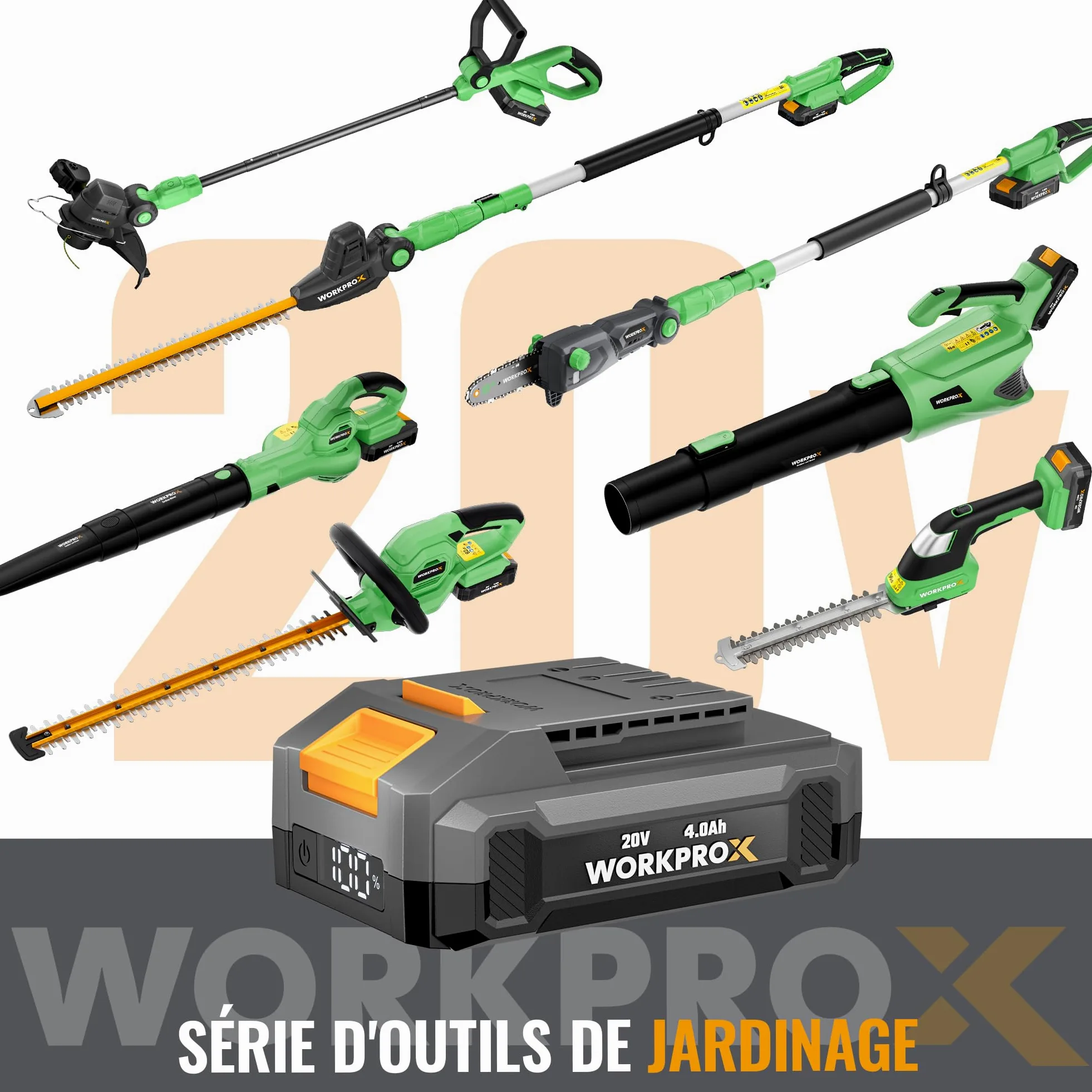 WORKPROX Souffleur de Feuilles Axial sans Fil 20V, Souffleur à Batterie 4,0 Ah avec Chargeur, Vitesse d'air Maximale 144 km/h et Capacité 850 m³/h, 5 Vitesses Réglables, pour Jardins Allées Terrasses | Chargeur Inclus, Vitesse d'air 144 km/h, Débit d'air