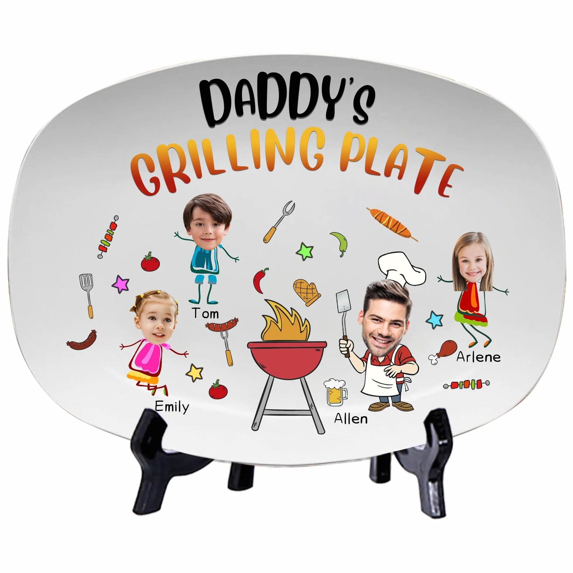 Plaque à griller personnalisée drôle avec visage de papa, photo et nom, cadeau fête des pères Noël anniversaire