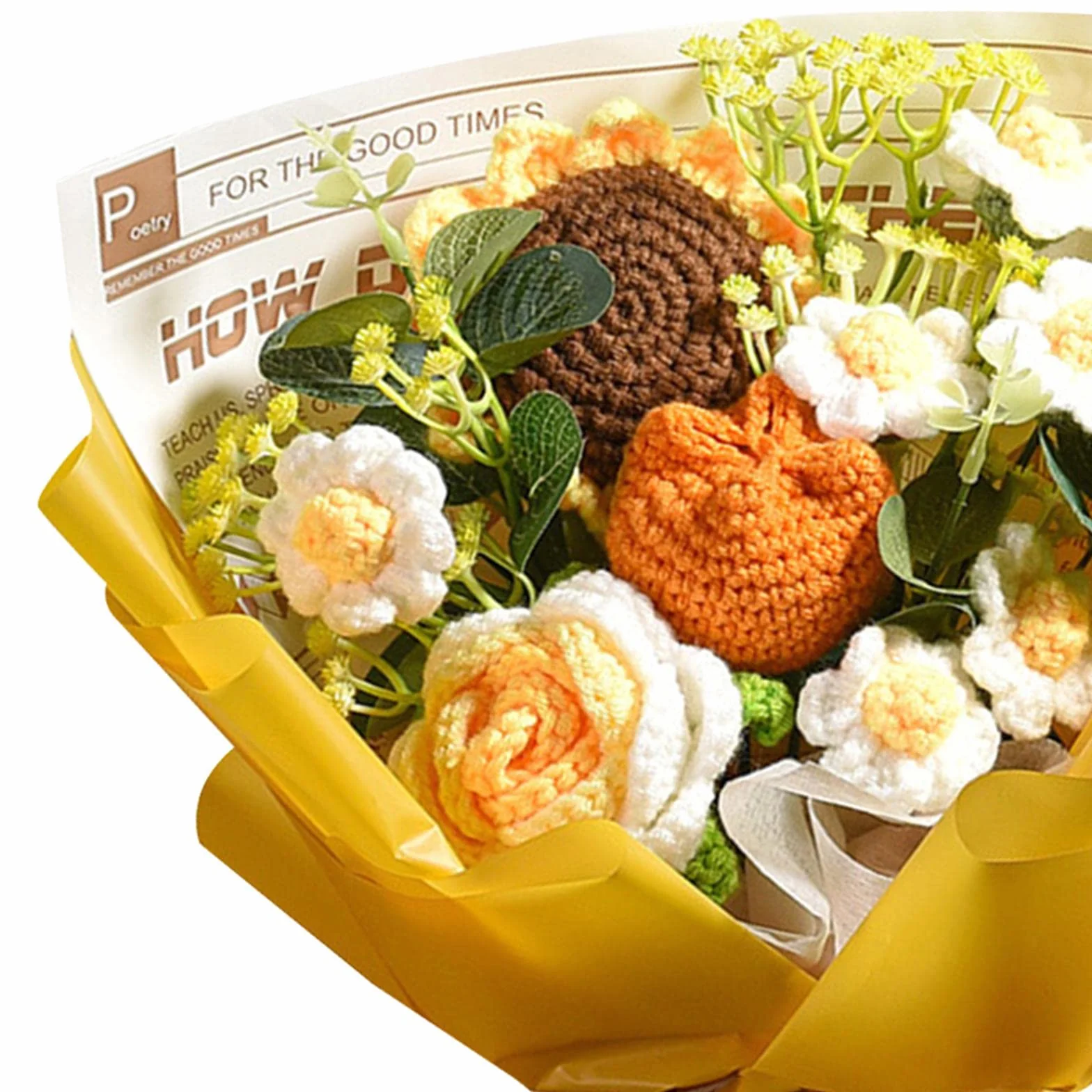 Colcolo Crochet Fleurs Bouquet DIY Décor Maison Tricot Daisy Bouquet Table Centre de Table Décor Journal Jaune