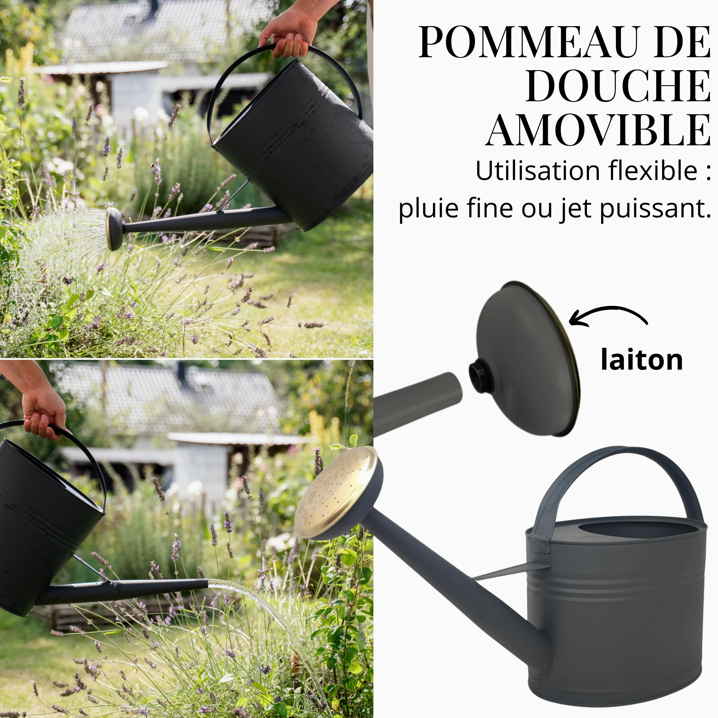 Livlig Arrosoir 5 Litres, Arrosoir pour Fleurs pour Jardin & Balcon, Arrosoir en Métal de Haute Qualité 5L en Métal Zingué et Douchette Détachable, Arrosoir Rétro avec Douchette en Laiton, Anthracite