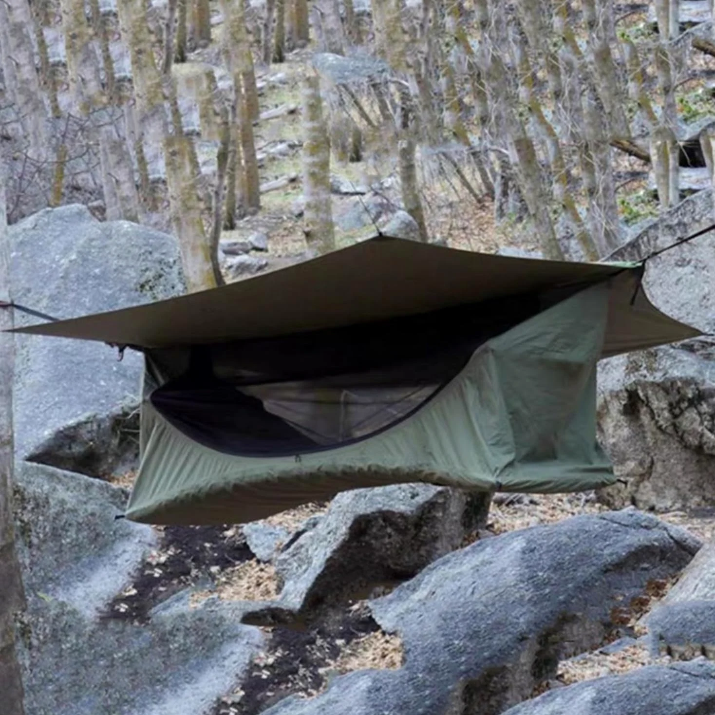 TFixol Hamac de camping gonflable pour lit simple, léger, portable, balançoire, pour la maison, le camping, la randonnée, les voyages, la randonnée - Vert moustique