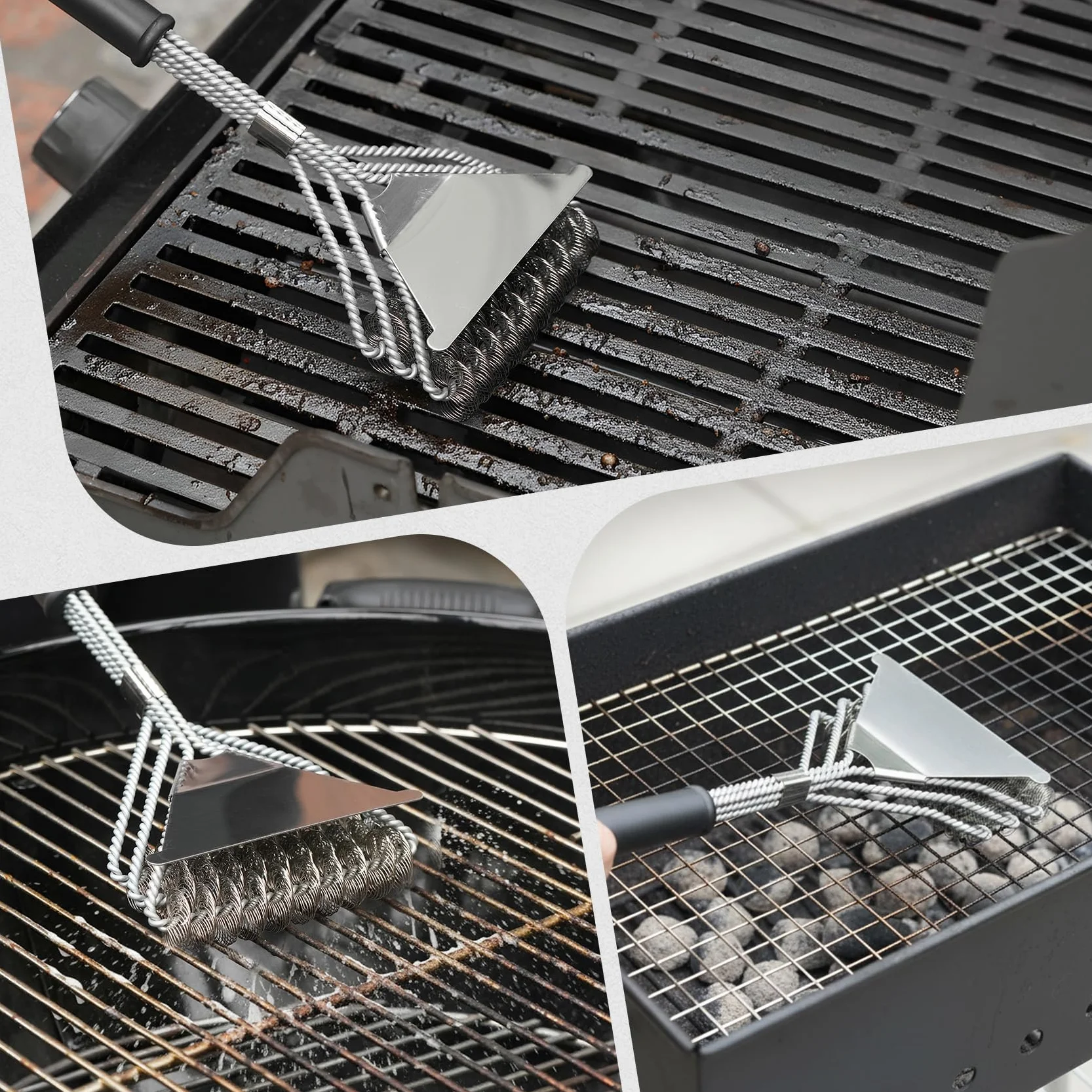 Onlyfire Kit de Nettoyage Barbecue INOX - 2 Brosses, 1 Grattoir, 13 Tiges pour BBQ Gaz, Charbon, Plancha