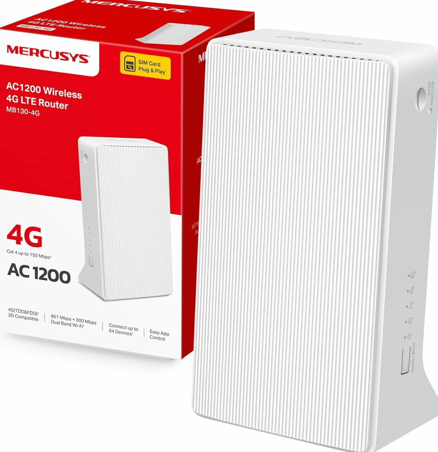 Mercusys MB130-4G Routeur 4G LTE 300 Mbps Wi-Fi N 150 Mbps Double Antenne Port WAN/LAN