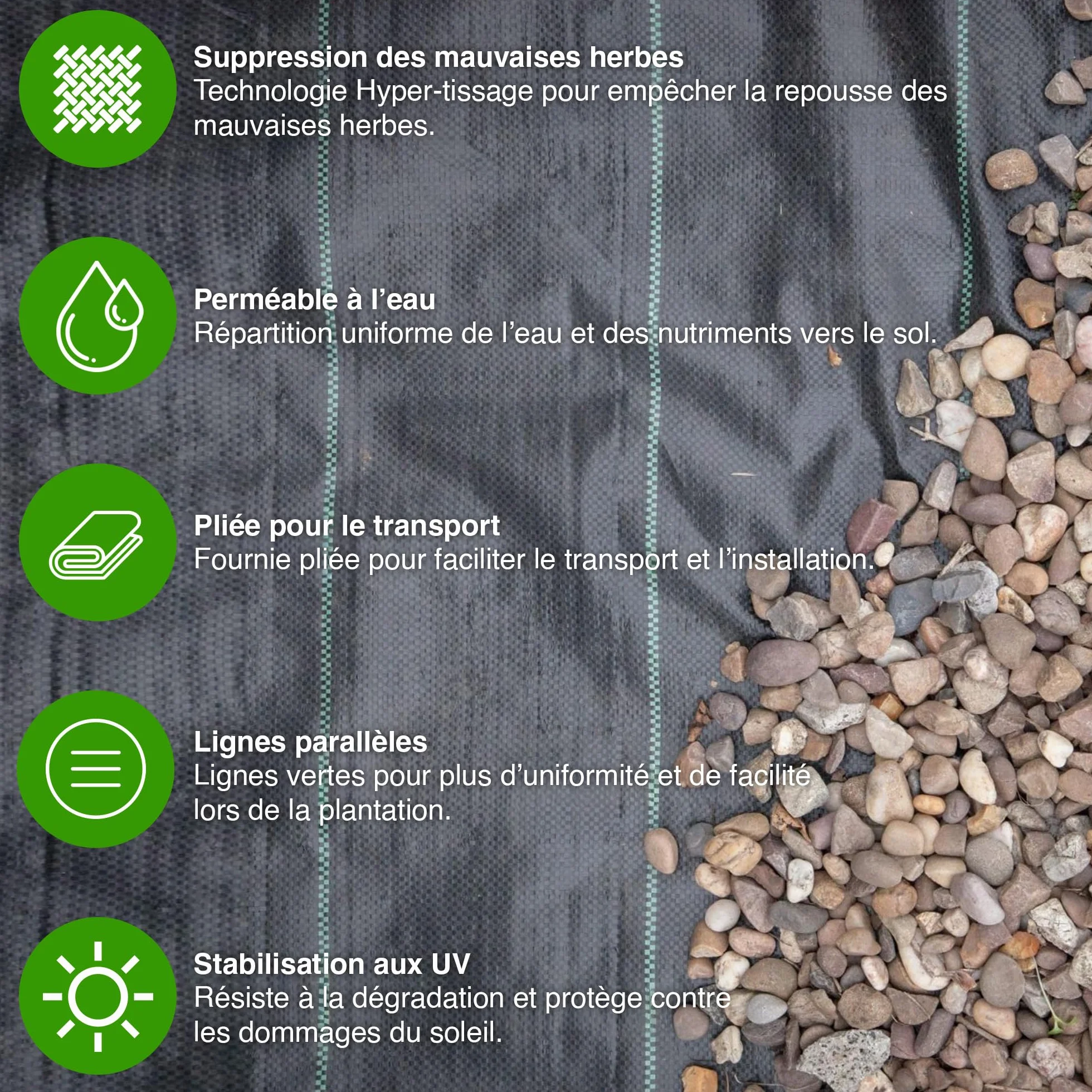 Bâche Protection Sol et Jardin 2m x 10m GROUNDMASTER Toile Géotextile Anti Mauvaises Herbes Anti UV