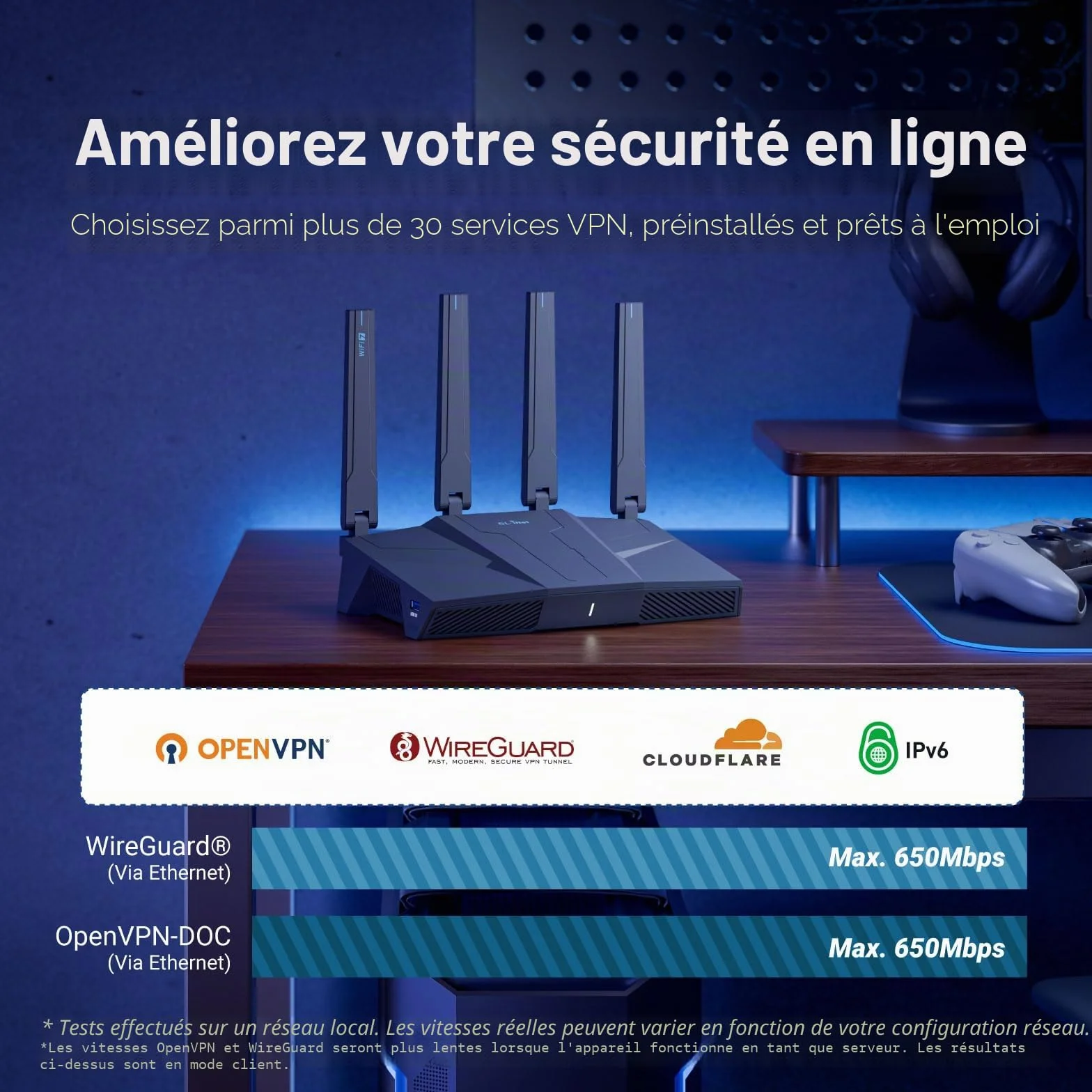 GL.iNet GL-BE6500 Flint 3e Routeur Wi-Fi 7 Double Bande Haut débit VPN 2,5 GHz
