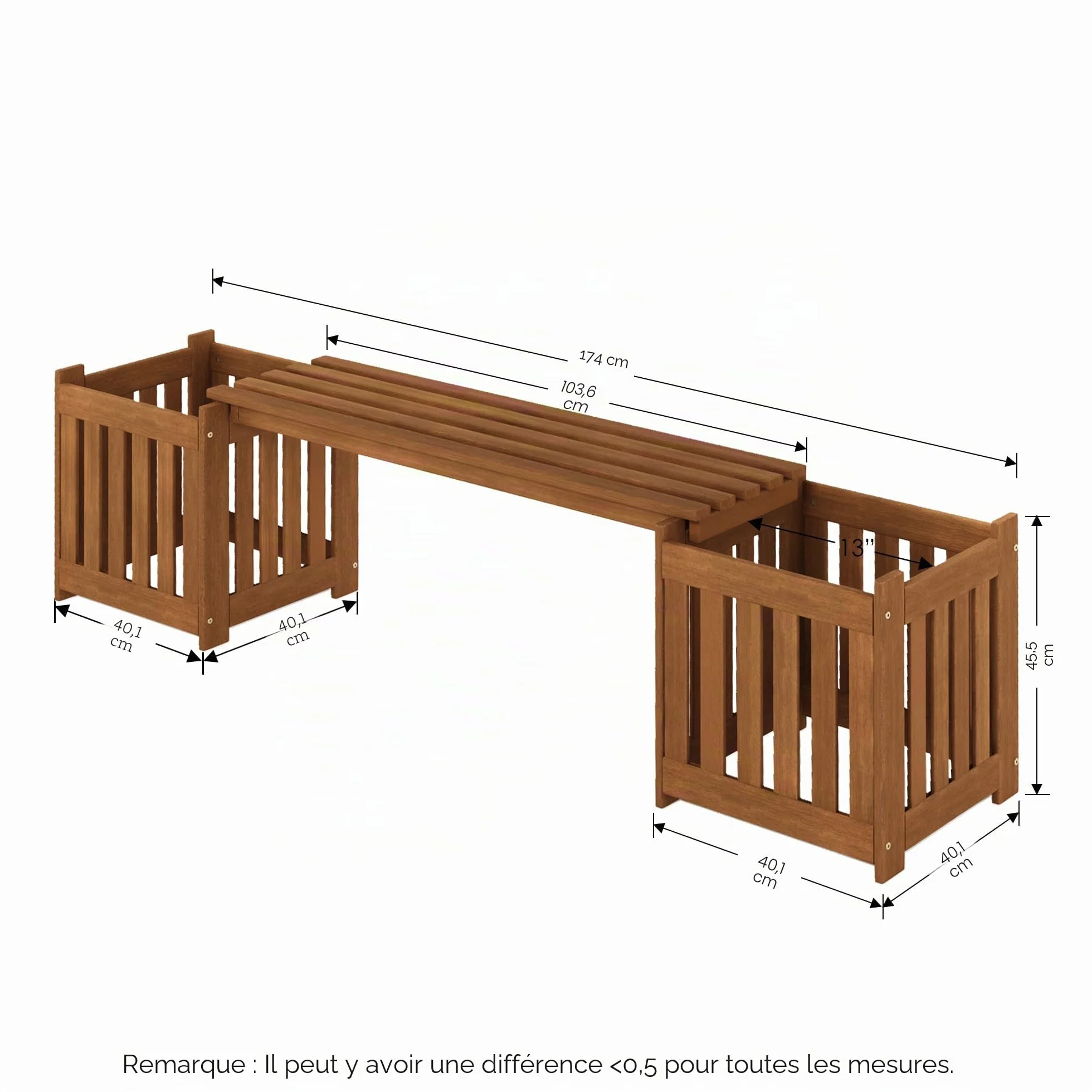 Furinno Tioman Jardinière d'Extérieur en Bois Dur Naturel