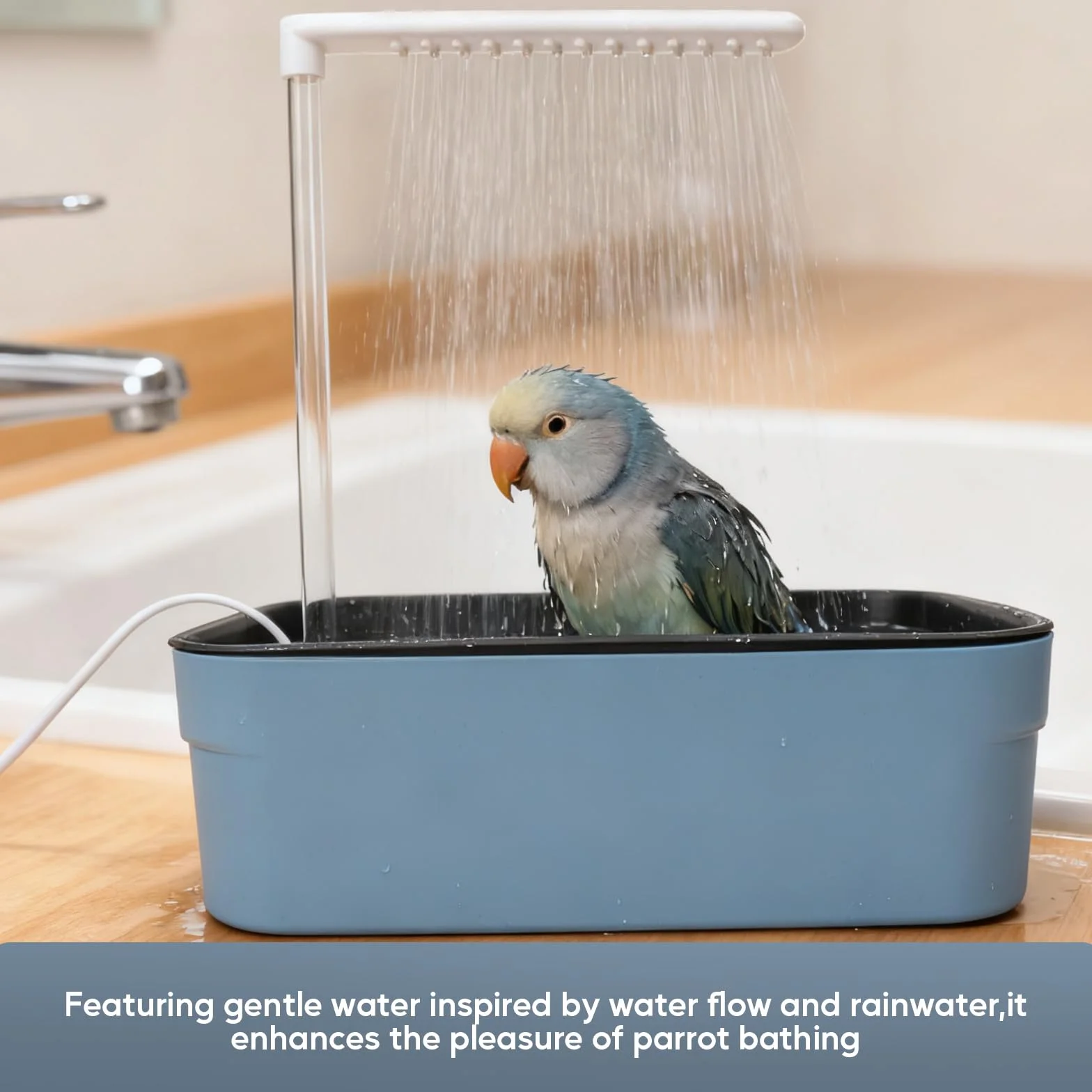 Baignoire pour Oiseaux avec Circulation d'Eau, Bac de Douche Automatique pour Perroquet, Câble USB, pour Perruche Cacatoès