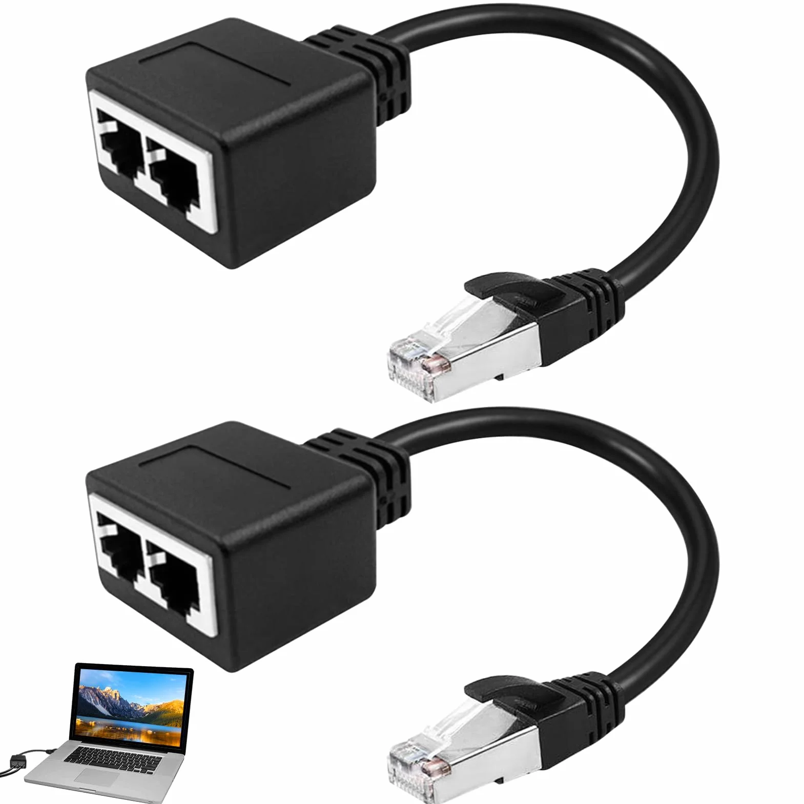 Menibeuty Lot de 2 répartiteurs RJ45 LAN Ethernet Extender 1 vers 2 pour Cat5 Cat5e Cat6 Cat7