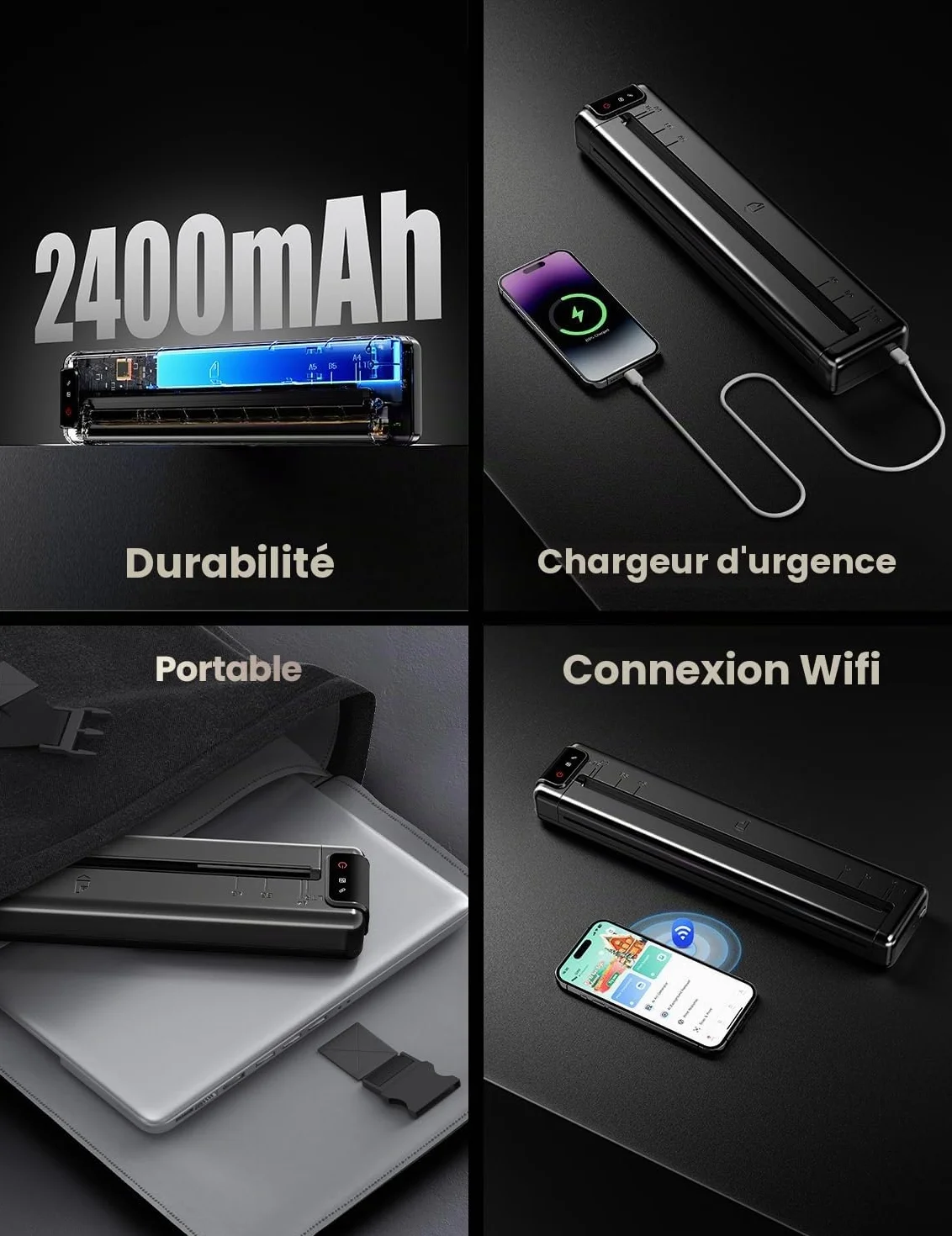 Phomemo Q302 Imprimante thermique A4 mobile WiFi Bluetooth USB 300 dpi