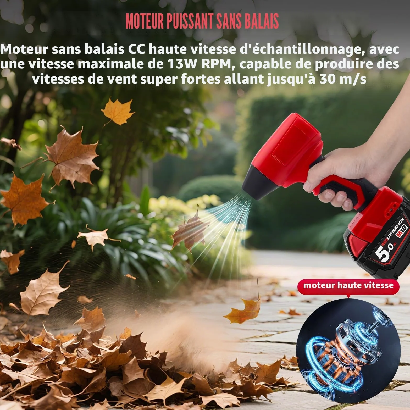 Mini Souffleur Compatible avec Milwauke 18V, 30 m/s, 130 000 TR/Min Moteur sans balais à Haute Vitesse, Jet Dry Turbo Fan pour Camping, Nettoyage & Atelier(sans Batterie)