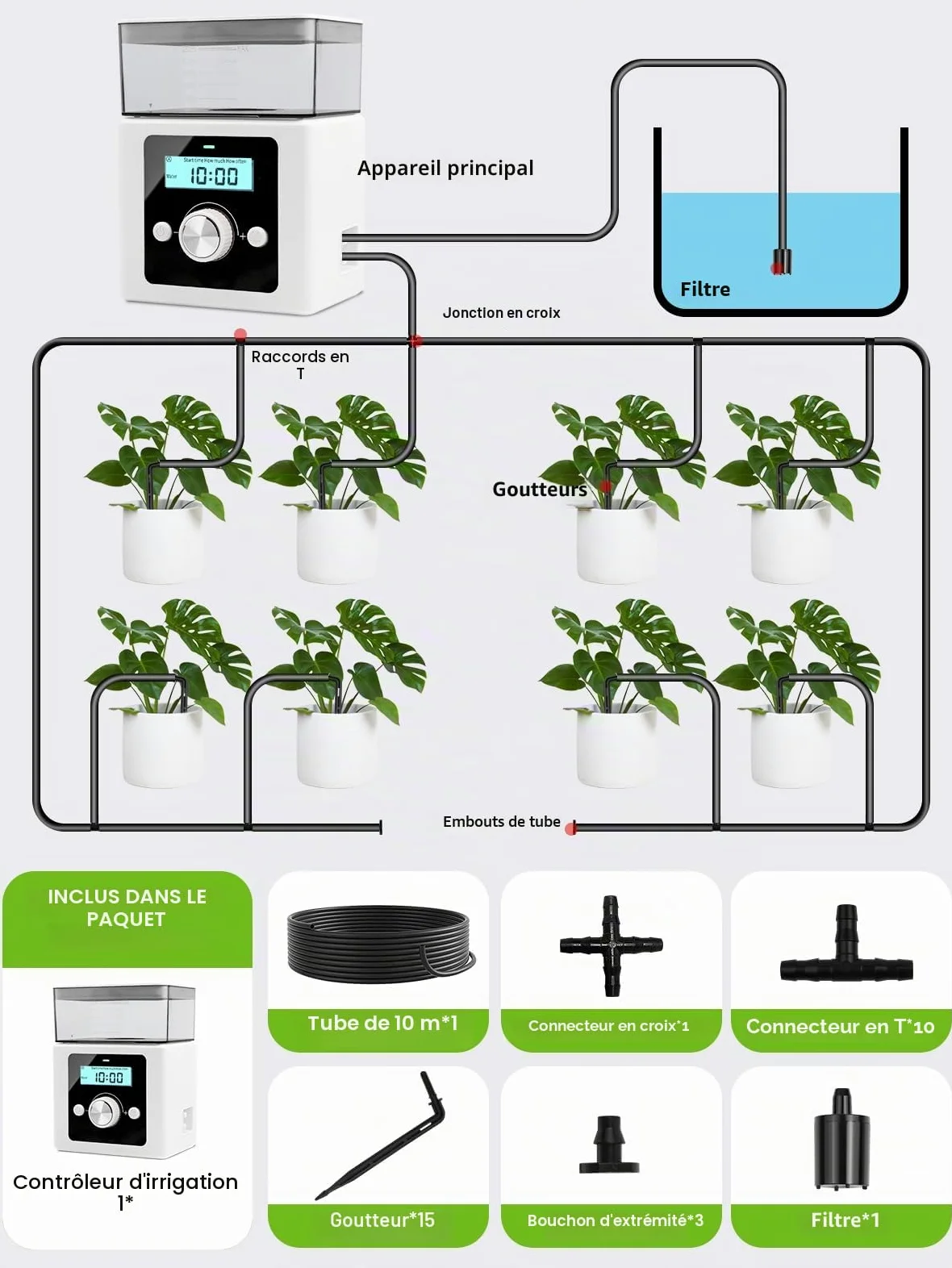 Système d'irrigation automatique, arrosage automatique pour plantes d'intérieur, système d'irrigation automatique DIY pour plantes en intérieur, idéal comme système d'irrigation de vacances | Système d'arrosage automatique pour plantes d'intérieur - Idéal