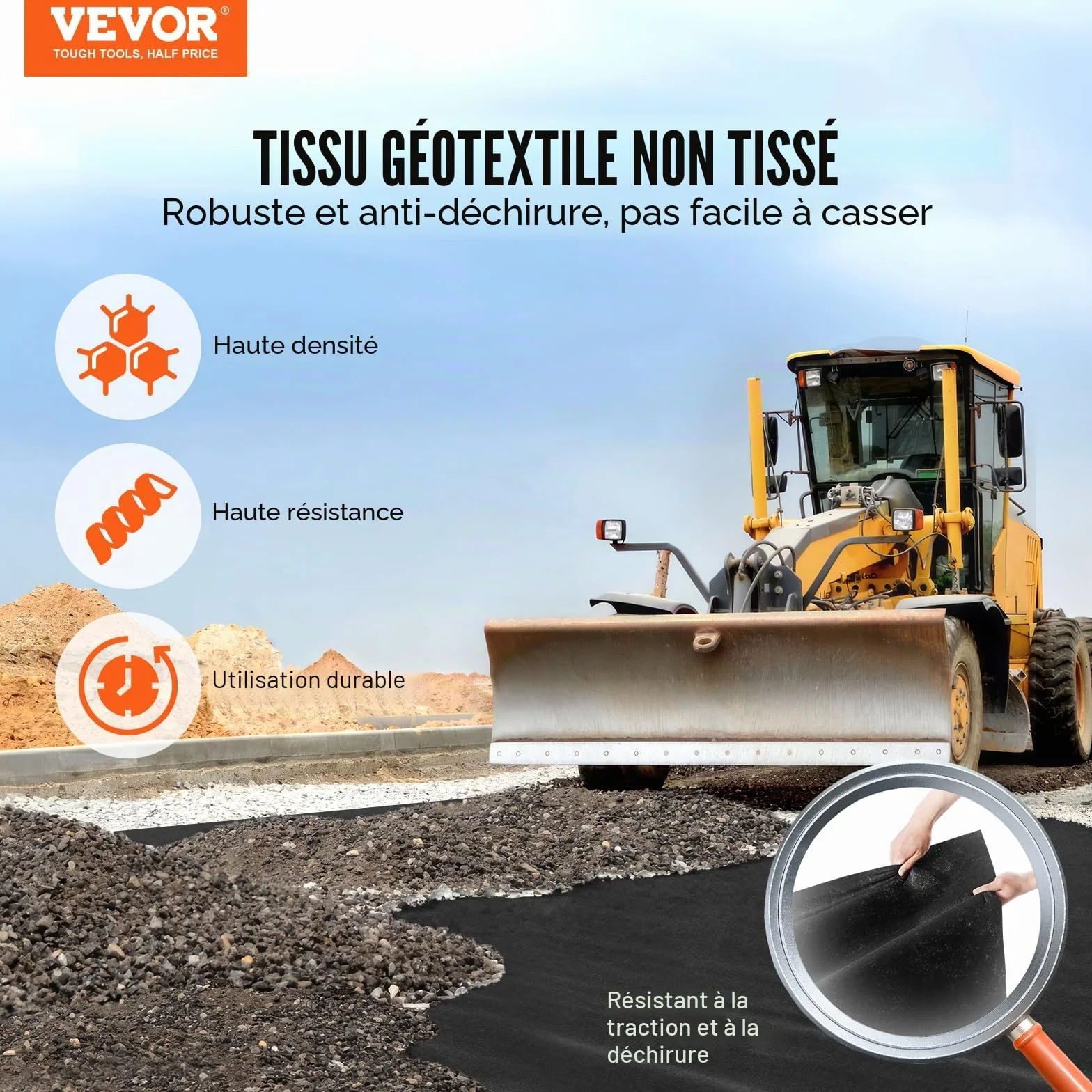 VEVOR Géotextile Non Tissé 1,2x30,5 m Toile de Paillage Anti-Mauvaises Herbes 271 g/m² Noir