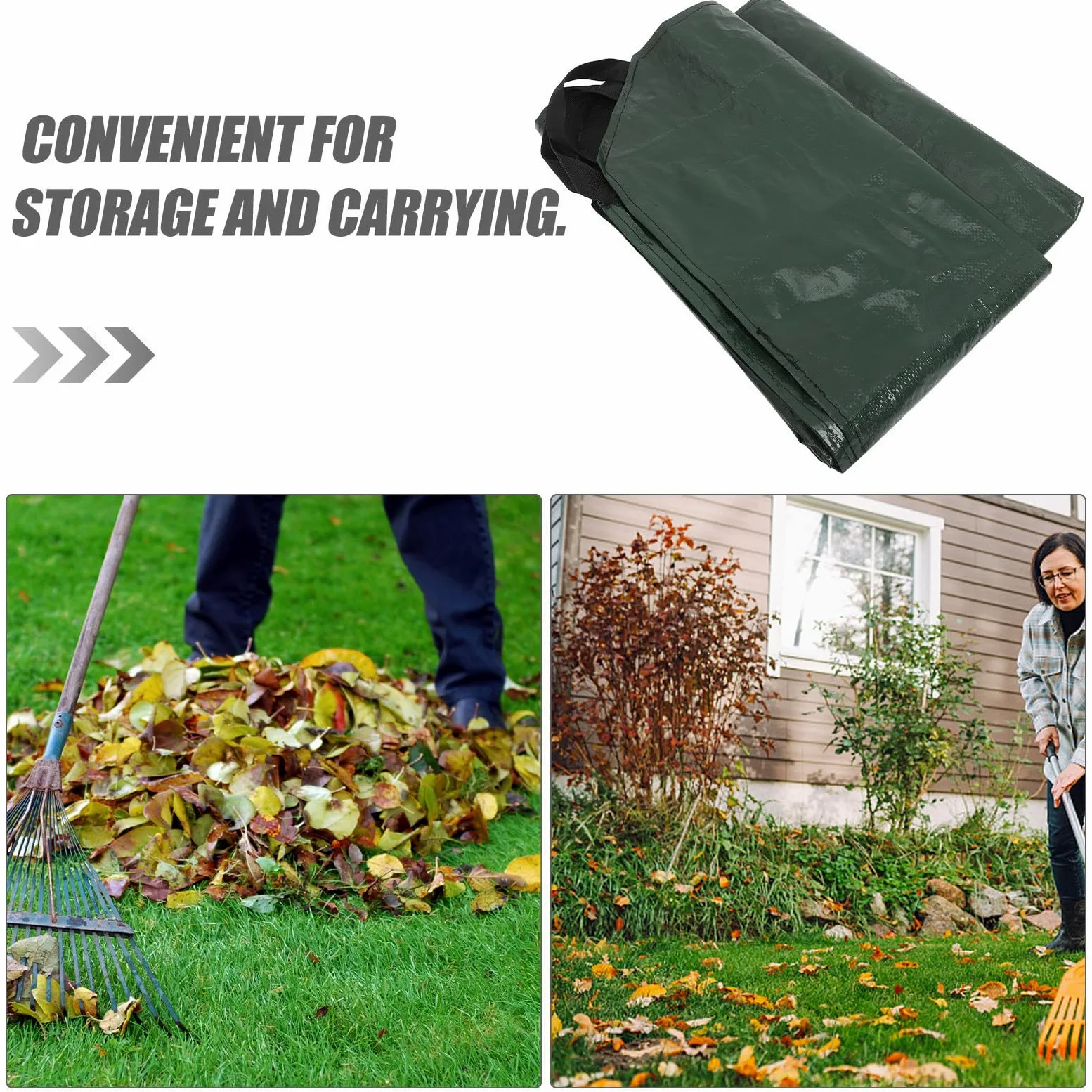 Totority Paquet à Feuilles Réutilisable Vert en Pe Pliable avec Poignées, Bâche de Ramassage de Feuilles Facile à Stocker pour Nettoyage de Jardin et Déchets Verts