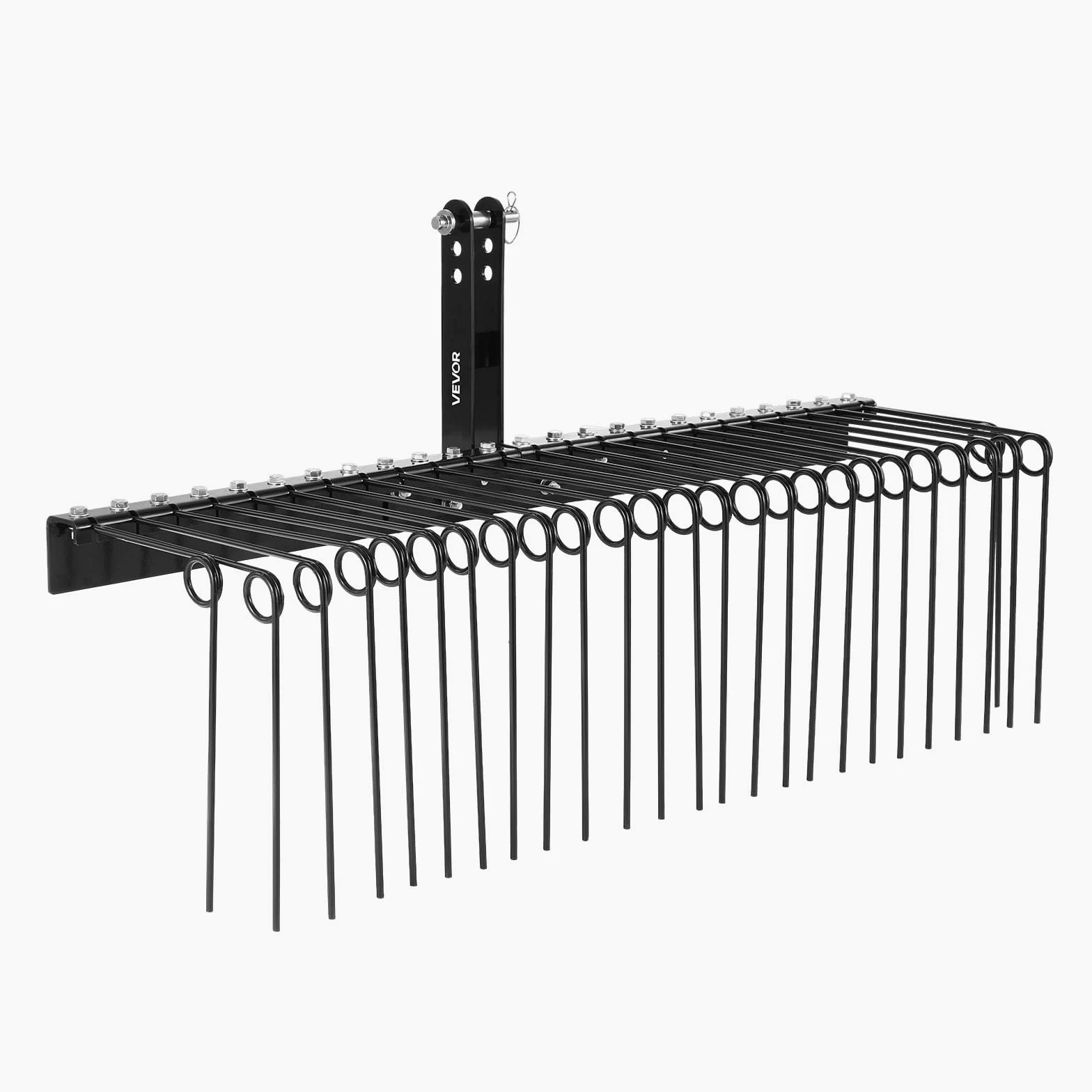 VEVOR Râteau Paysager Tracté 153 cm Râteau Déchaumeur Remorquable pour Attelage 3 Points Tracteurs Catégorie 1 Collecte Aiguilles de Pin, Paille, Feuilles, Nettoyage Jardin, 26 Dents Acier à Ressort