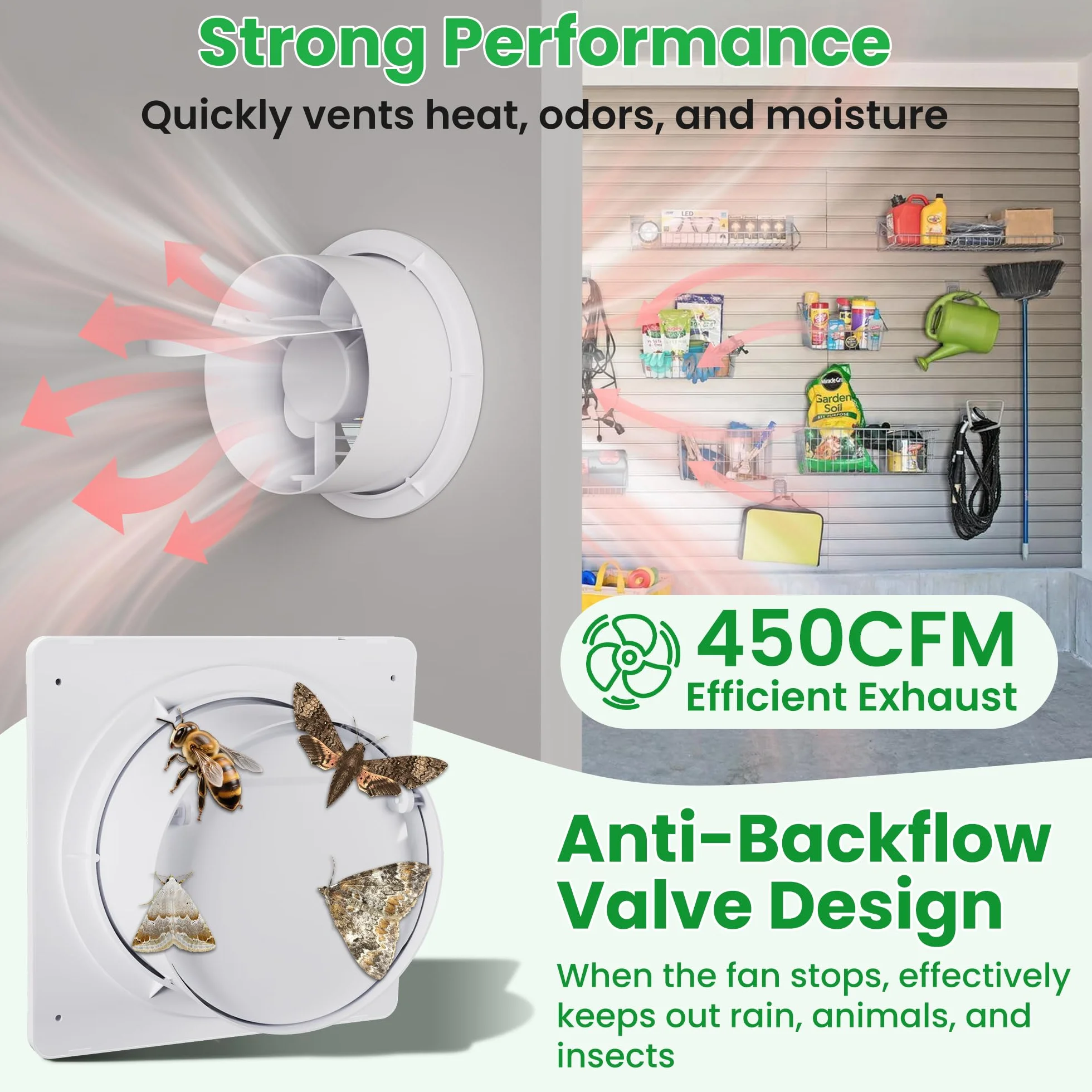 Ventilateur d'extraction Solaire 24000mAh 25W avec Batterie et clapet Anti-Retour, étanche