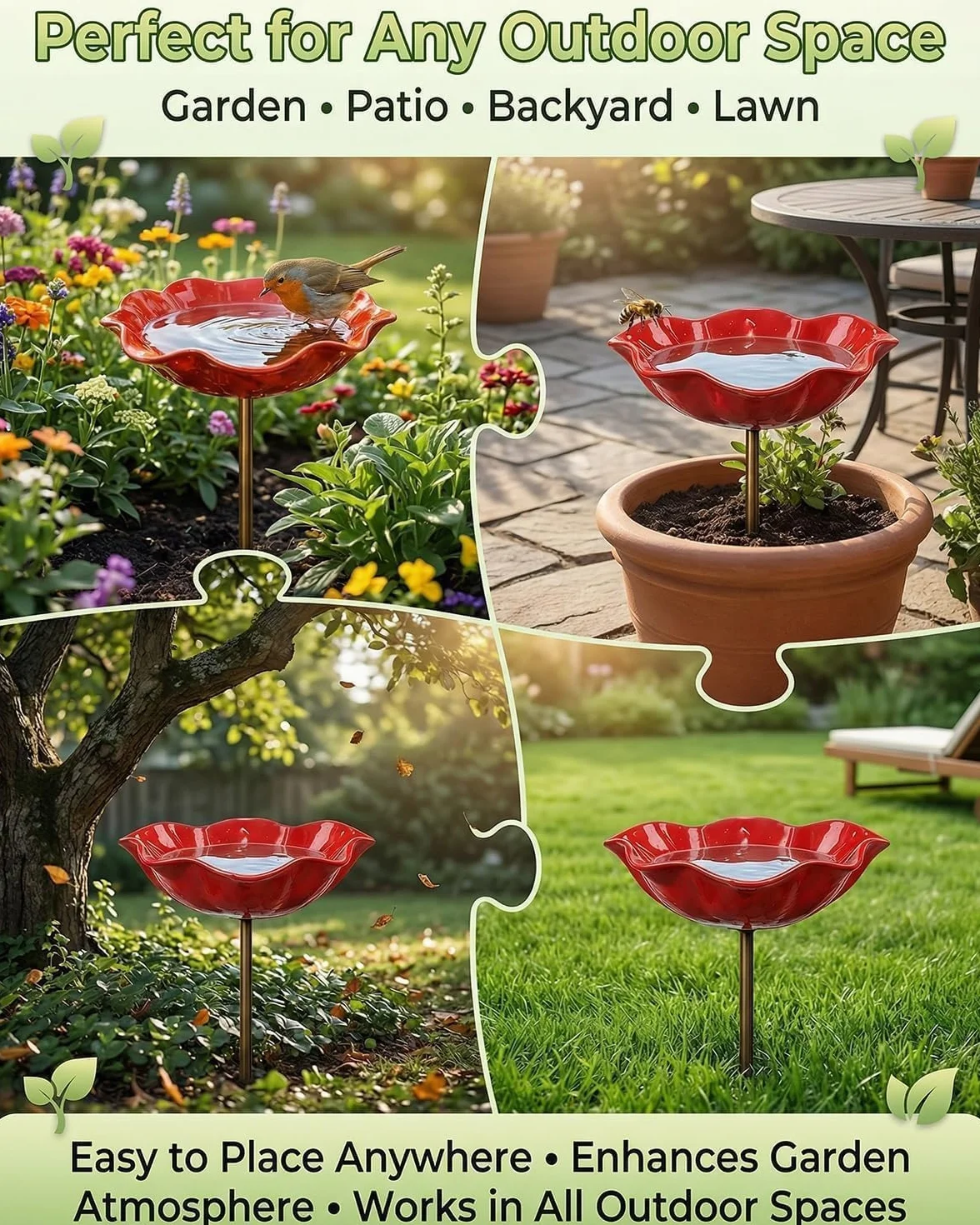 Bain Oiseaux Artisanal 15x60cm Station Abreuvement Abeilles pour Jardin Résistante Intempéries