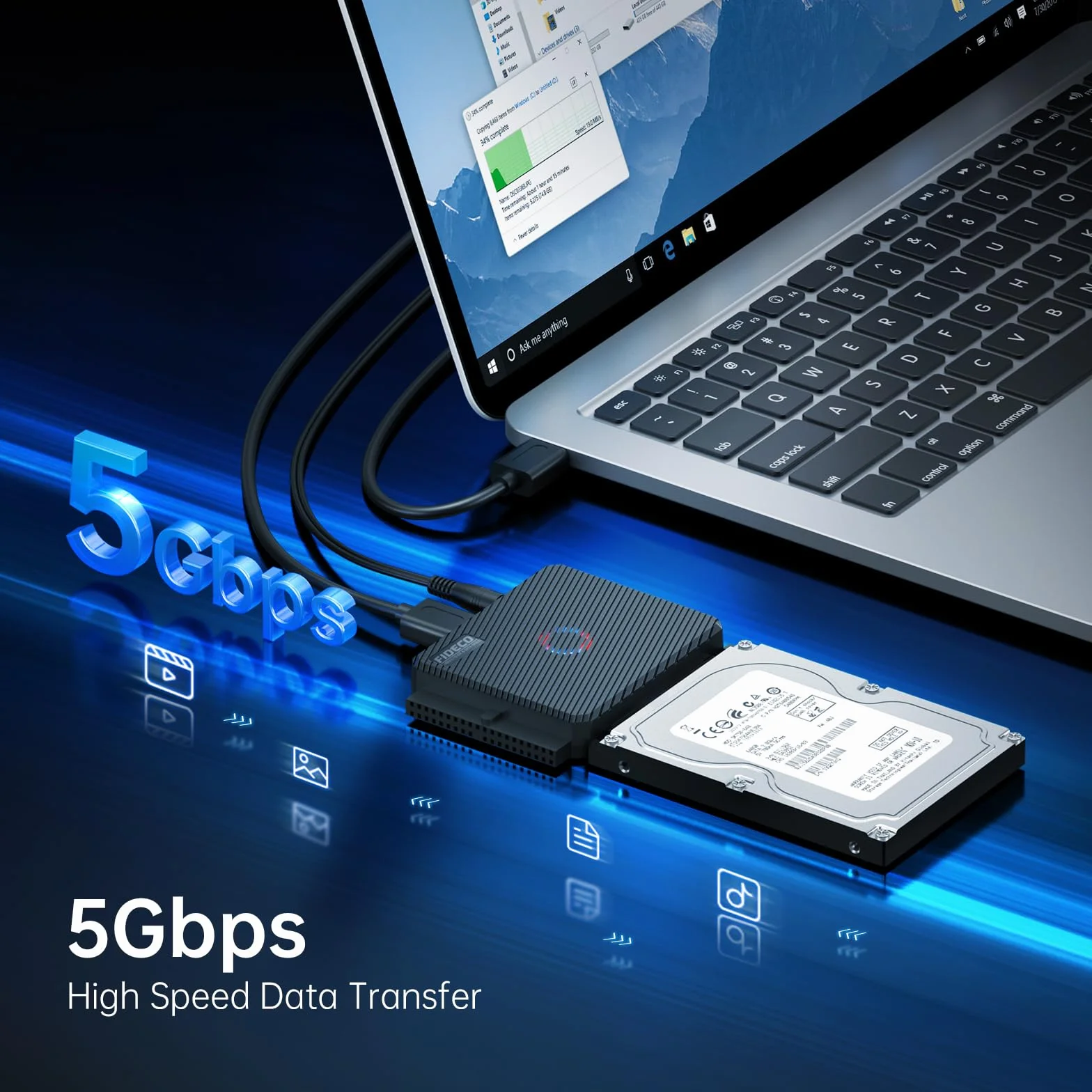 FIDECO Adaptateur USB 3.0 SATA IDE pour disques durs SSD 2,5" 3,5" avec alimentation 12 V