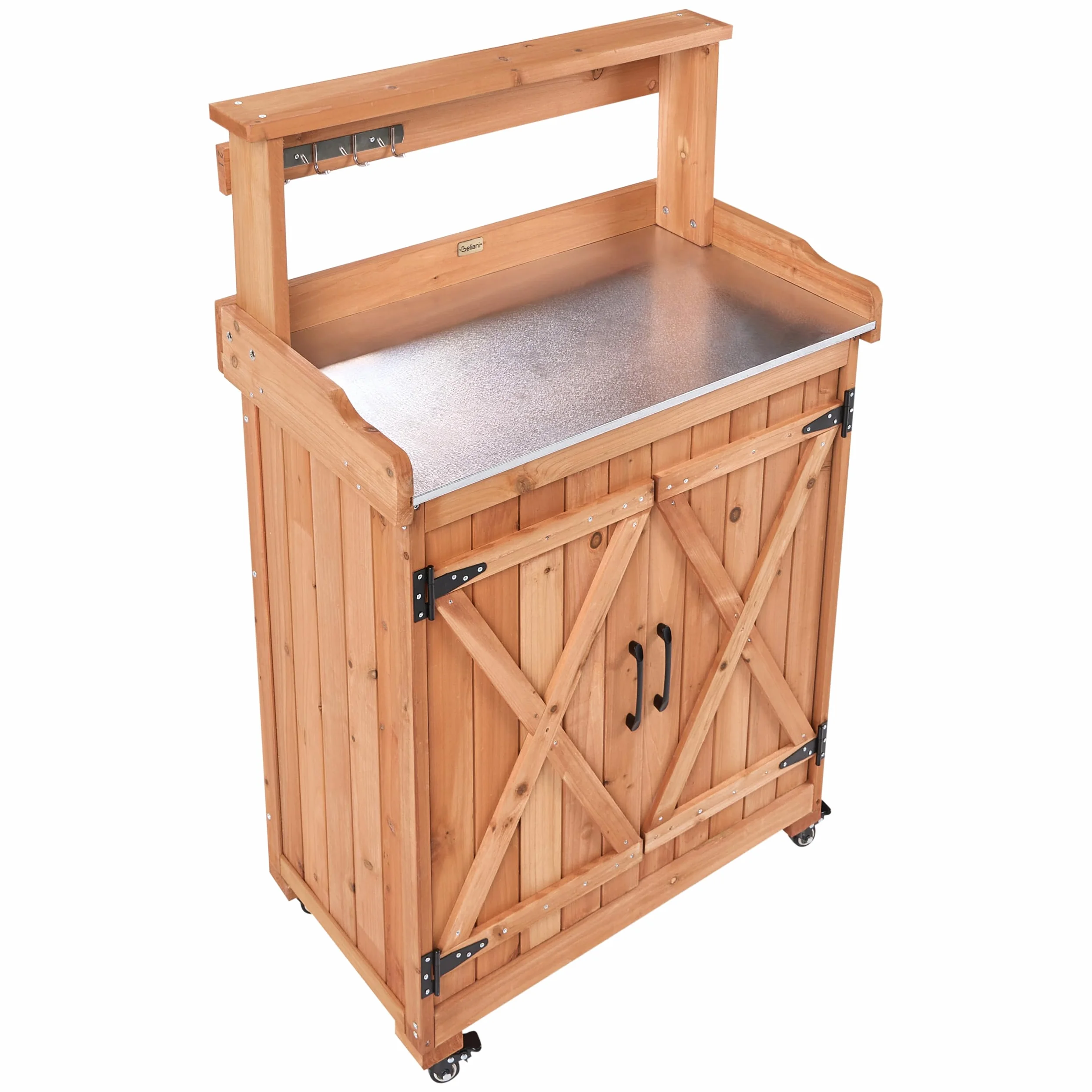 Altolia Table de Rempotage Bois de Sapin 74x40x119 cm Plan de Travail Fer Roulettes Marron Clair