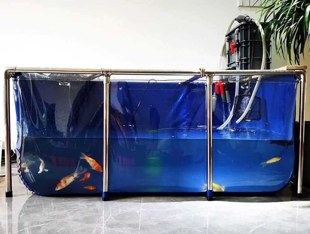 Bassin à poissons en toile PVC avec cadre robuste et panneau de visualisation transparent pour l'élevage de carpes koï, l'aquaculture, l'irrigation agricole, facile à installer (120 x 80 x 71 cm)