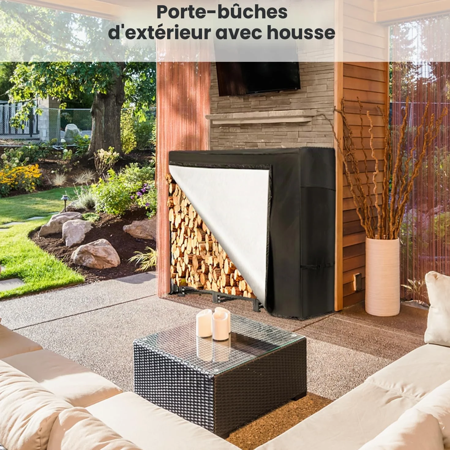 NALONE Support de bois de chauffage d'extérieur 120CM avec housse imperméable et sac de transport