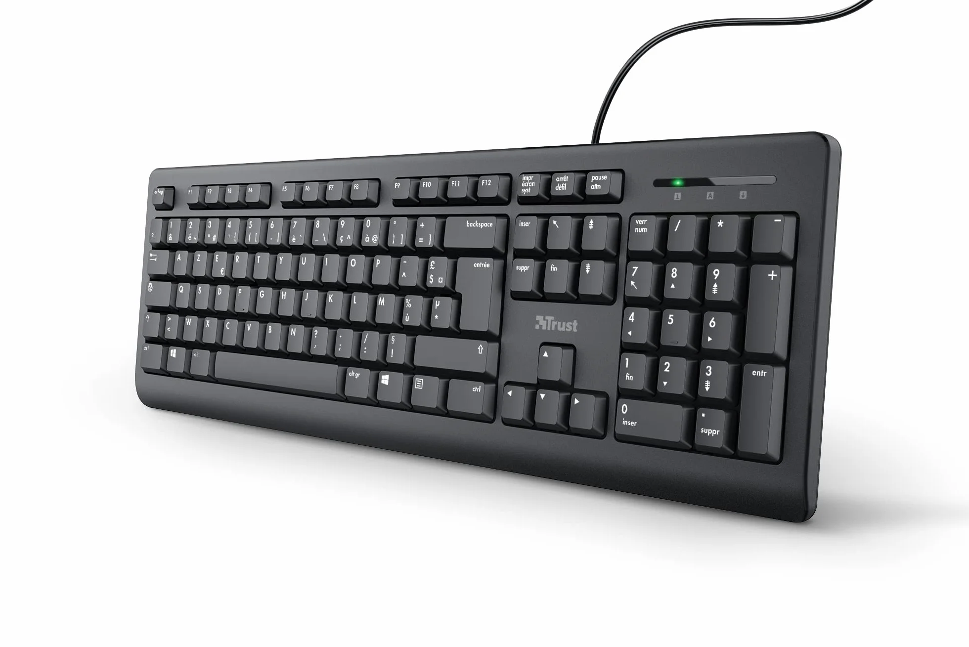 Trust Taro Clavier Filaire AZERTY Français Résistant aux Éclaboussures Silencieux USB 1.8 m Touches Plates Noir