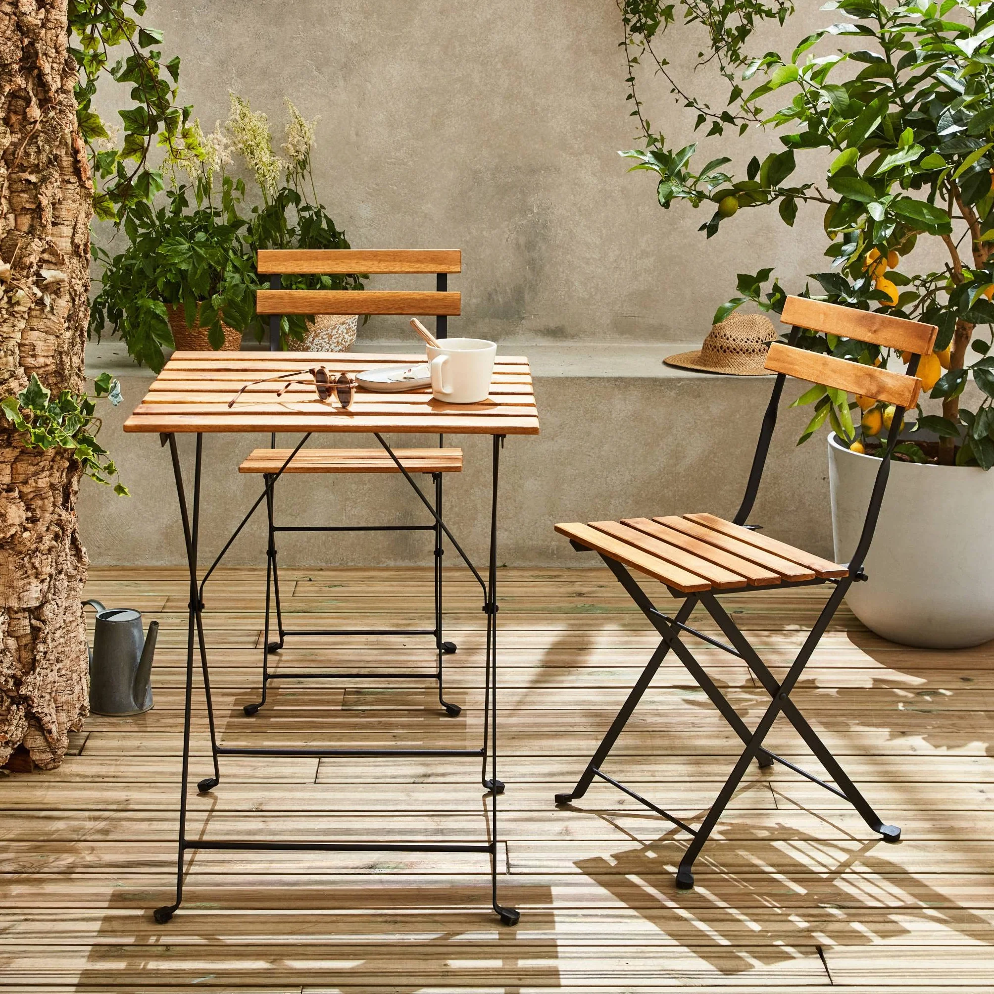 Alice's Garden Table de bistrot pliante bois d'acacia et métal 55 x 54 cm