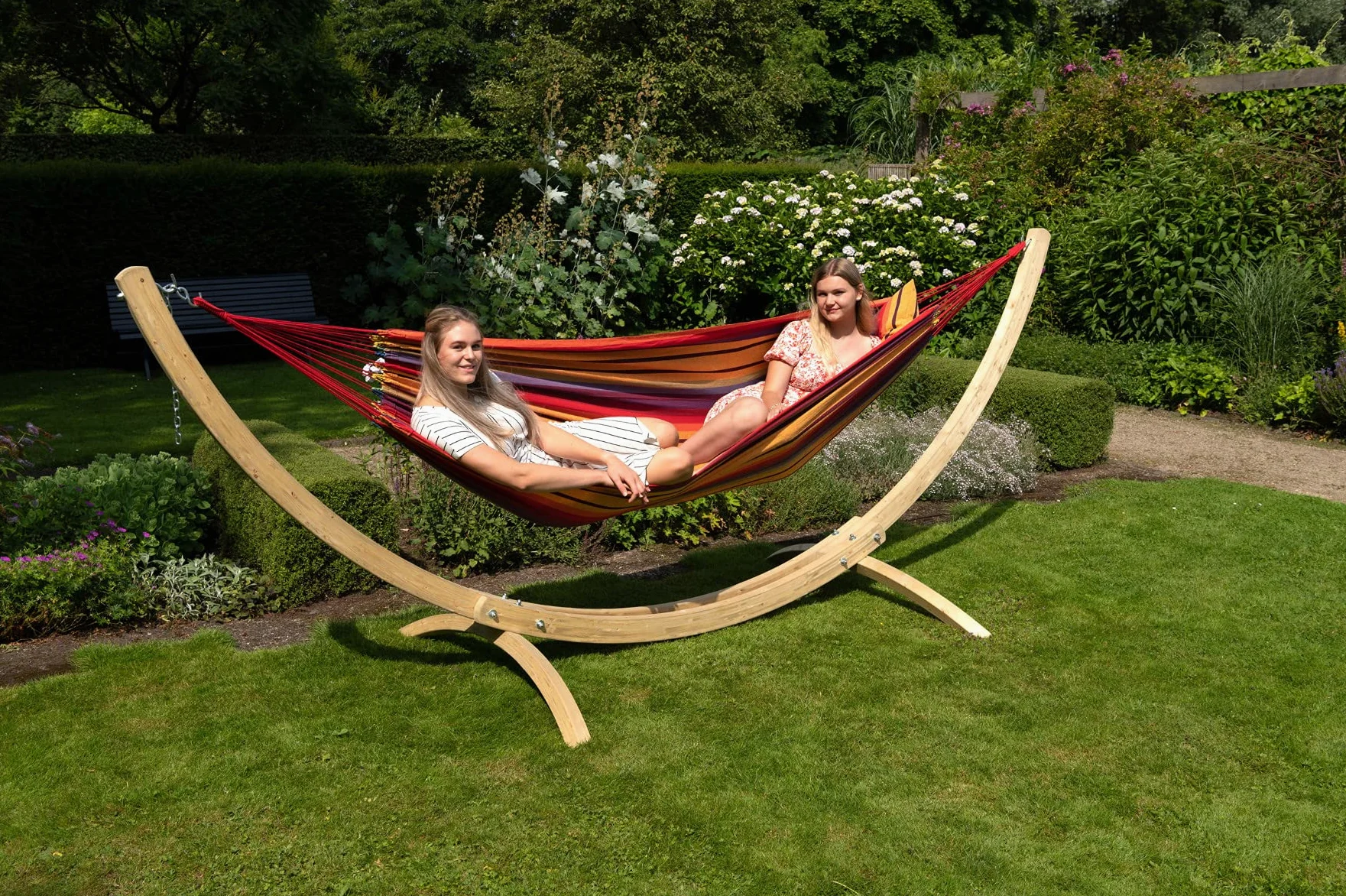 Tropilex Hamac de Jardin Exterieur 2 Places | Hamac Double 180 kg Colombien | Randonnée Camping | Fabriqué à la Main | Boheme Arc-en-Ciel 350 cm