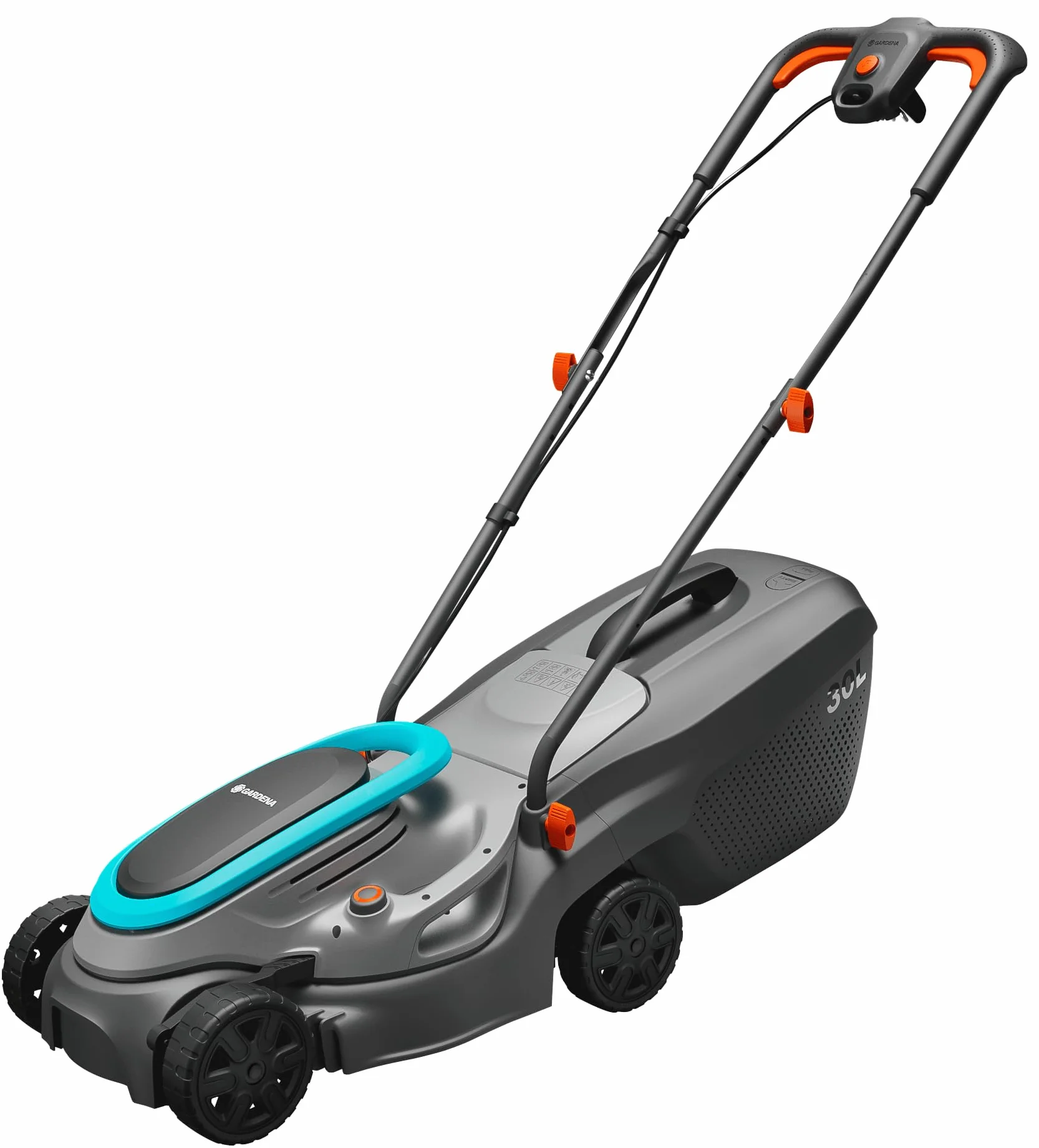 Gardena tondeuse à gazon électrique PowerMax 32/1200 G2: Tondeuse <300 m², puissance 1 200 W, largeur coupe 32 cm, volume bac 30 l, hauteur coupe 35–65 mm, poignée ErgoTec, rabattable (14633-20)