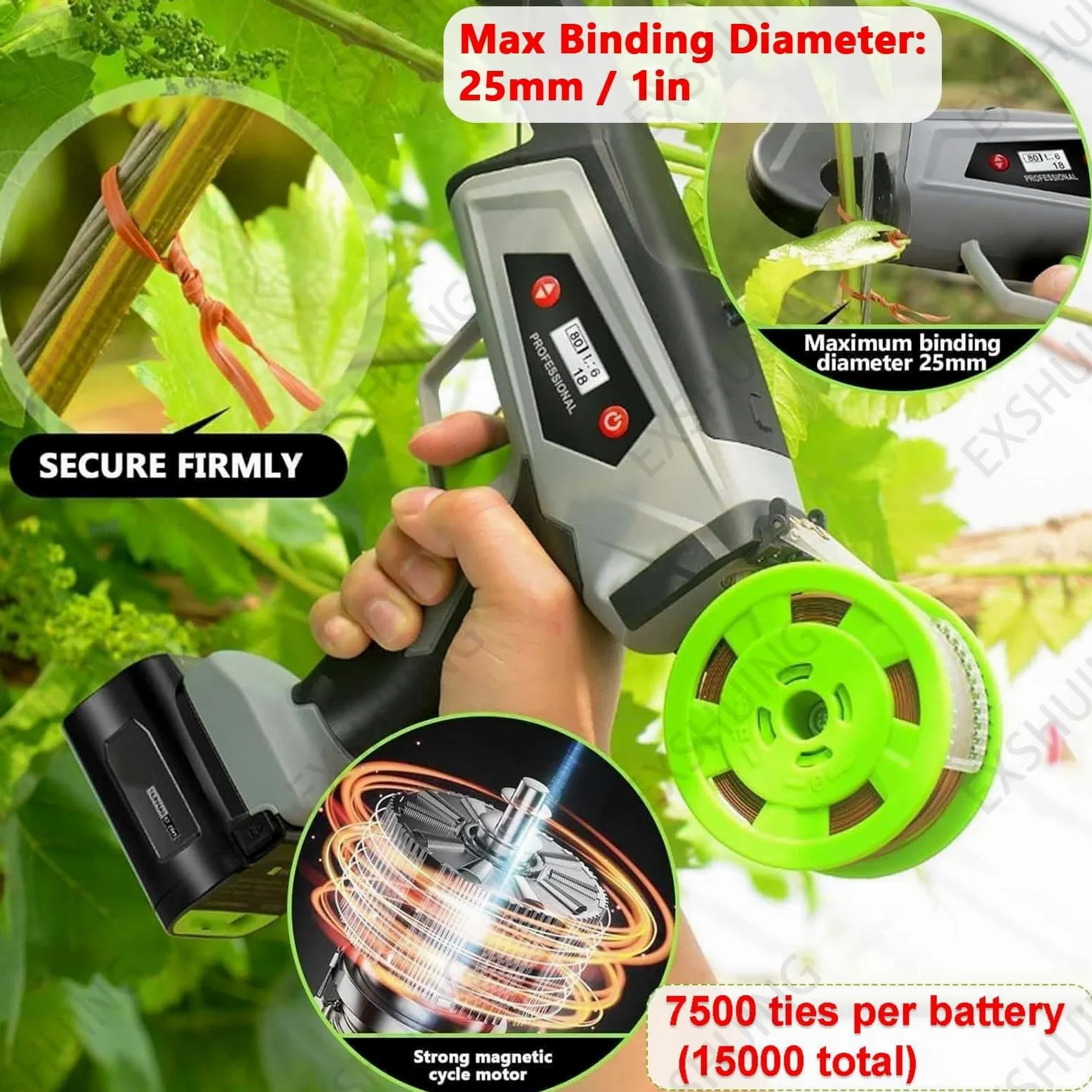 Machine À Attacher Les Plantes Électrique, Outil Automatique De Ligature Avec Écran Led Hd, 2 S Par Lien, Diamètre Max 25 Mm (1 Po), Léger 800 G (1,76 Lb) Pour Treillis Tomates Raisins(2RollsStrap)
