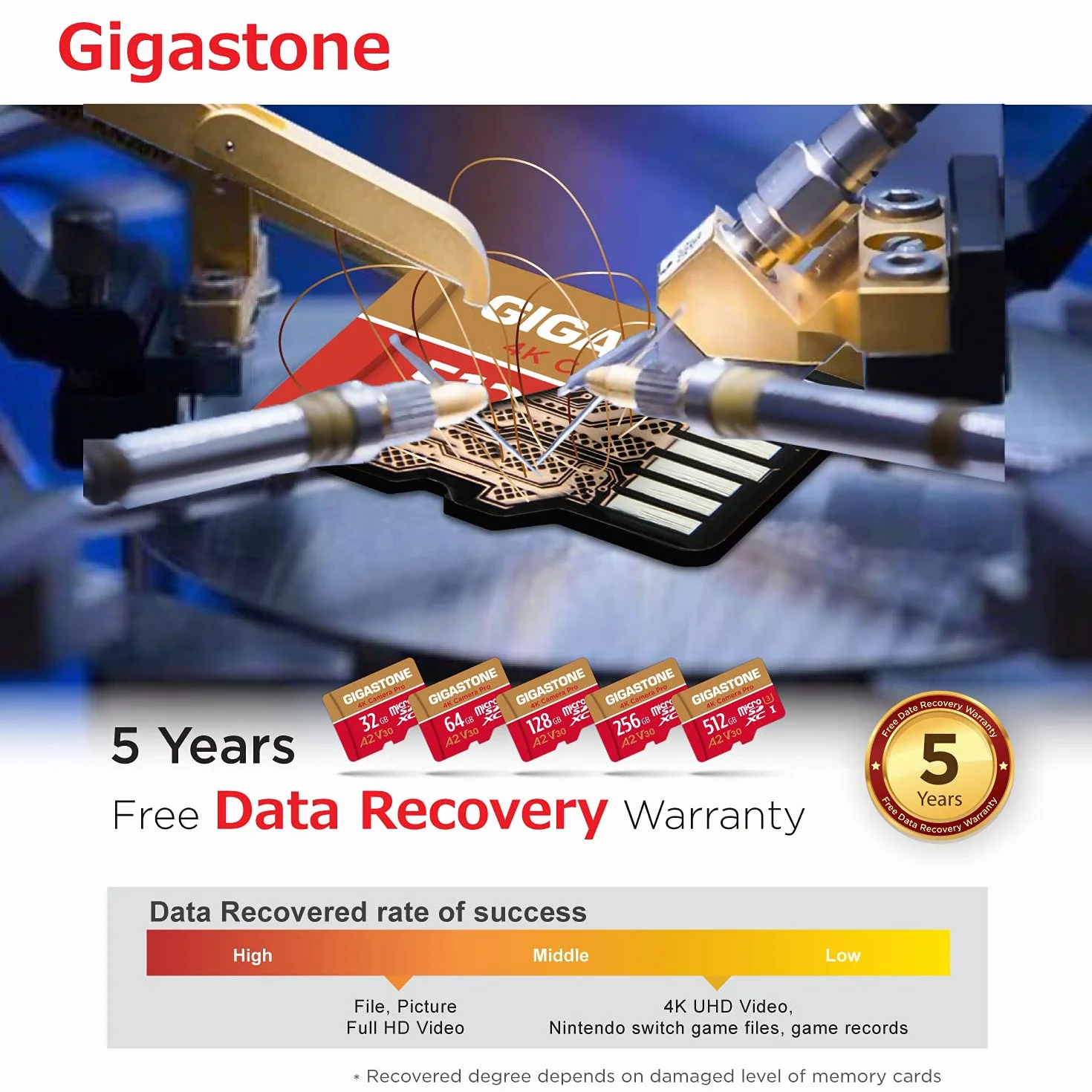 Gigastone Carte Micro SD 128 Go microSDXC UHS-I U3 A2 V30 C10 100/50 Mo/s