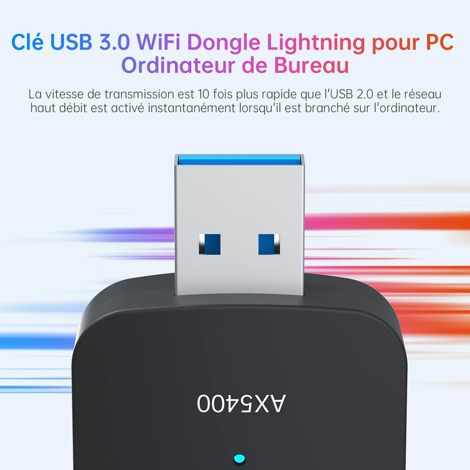Clé WiFi 6 5400Mbps Tri-Bande 6GHz 5GHz 2,4GHz 2×6dBi Antenne USB 3.0 Dongle PC Windows 11/10 WPA3