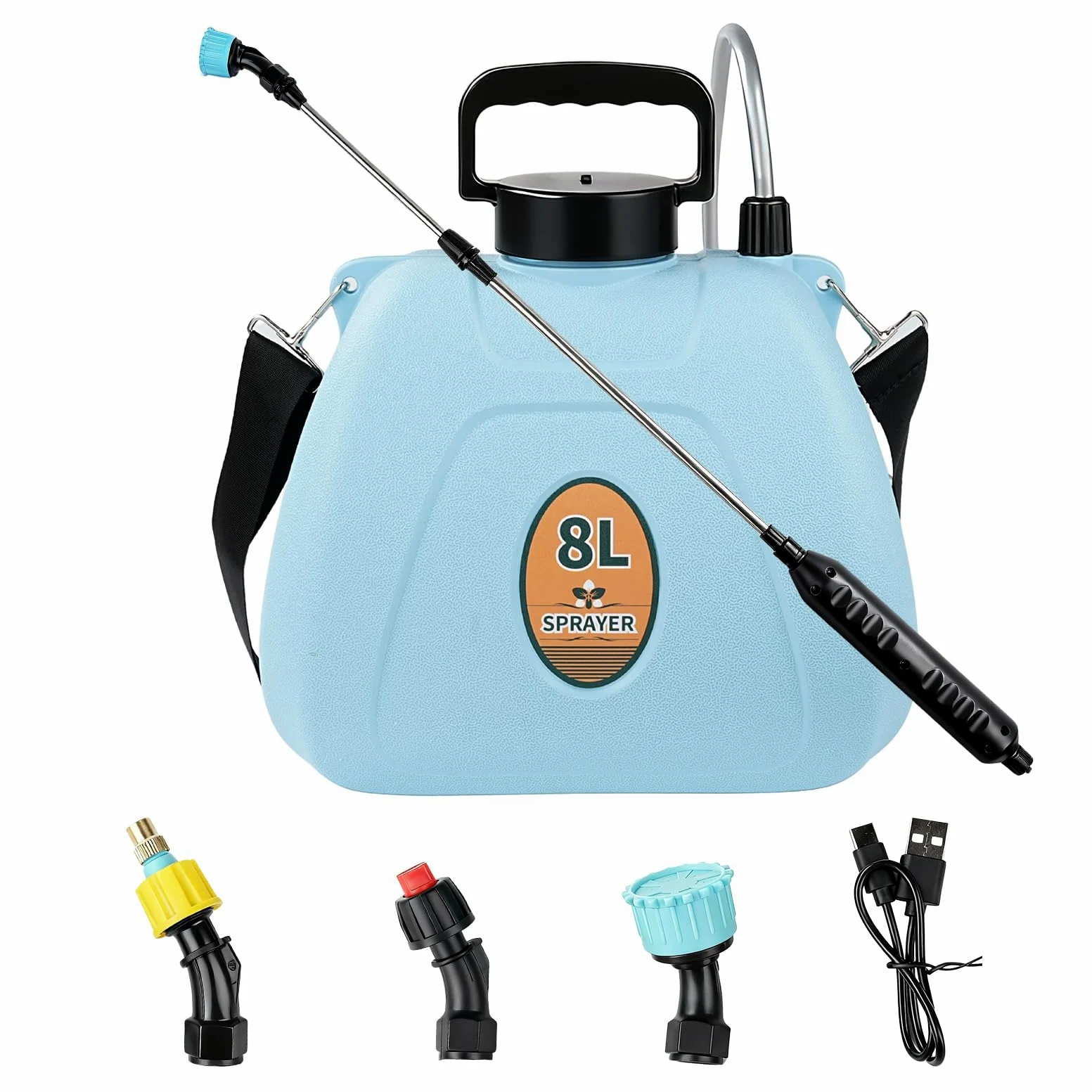 Pulvérisateur de Jardin Électrique de 8 litres, Pulvérisateur à Pression sans Fil, Capacité de Désinfection et d'arrosage pour Désherbage, Jardin et Lavage de Voiture(1500 mAh)