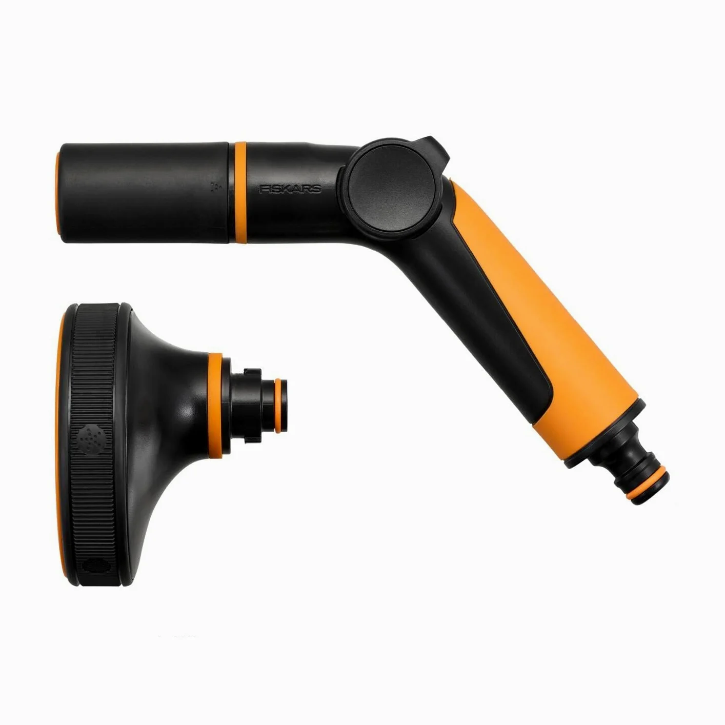 Fiskars Kit d'Arrosage, 2 Pièces, Pistolet Pulvérisateur, 2 Fonctions | Taille Universelle, Raccord de Tuyau Stop, Taille Universelle, SoftGrip, Noir/Orange/Bleu, 1065493