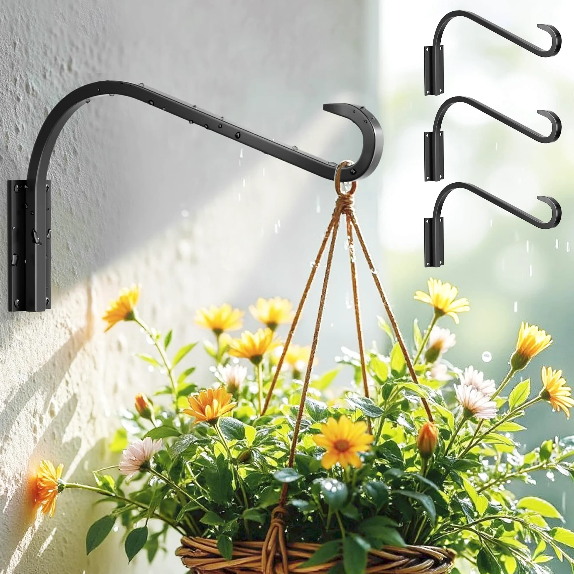 saffruff Lot de 4 cintres pour plantes de 30,5 cm pour montage mural intérieur/extérieur – Crochets muraux décoratifs en métal noir pour plantes, paniers de fleurs