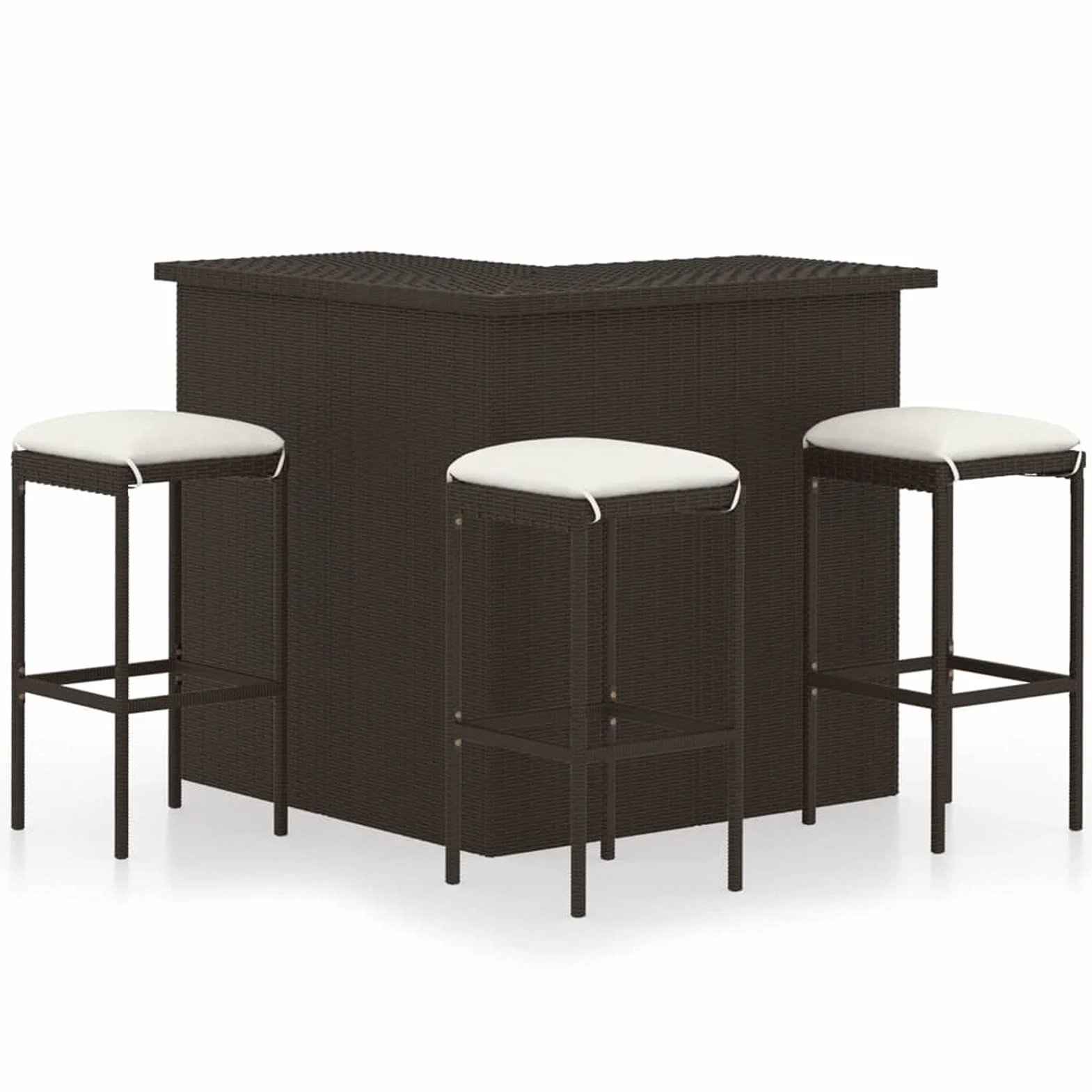 Ensemble de Bar de Jardin Résine Tressée Marron 1 Table 3 Tabourets avec Coussins