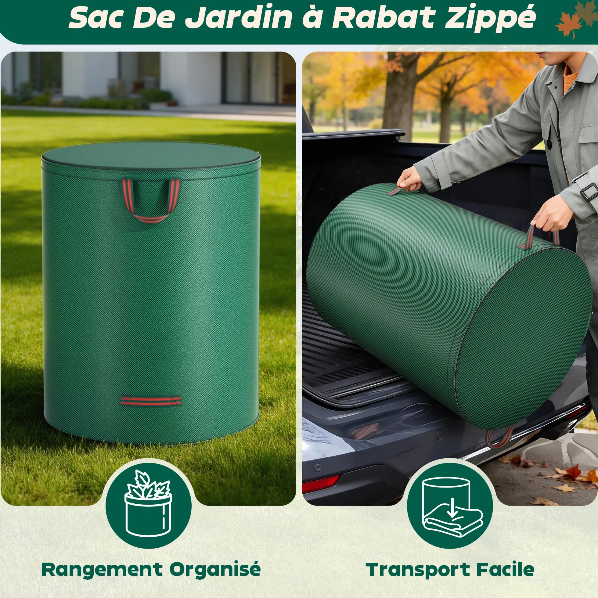 Sac Jardin 272 L Avec Couvercle Et Gants - 3 Sacs Déchets Verts