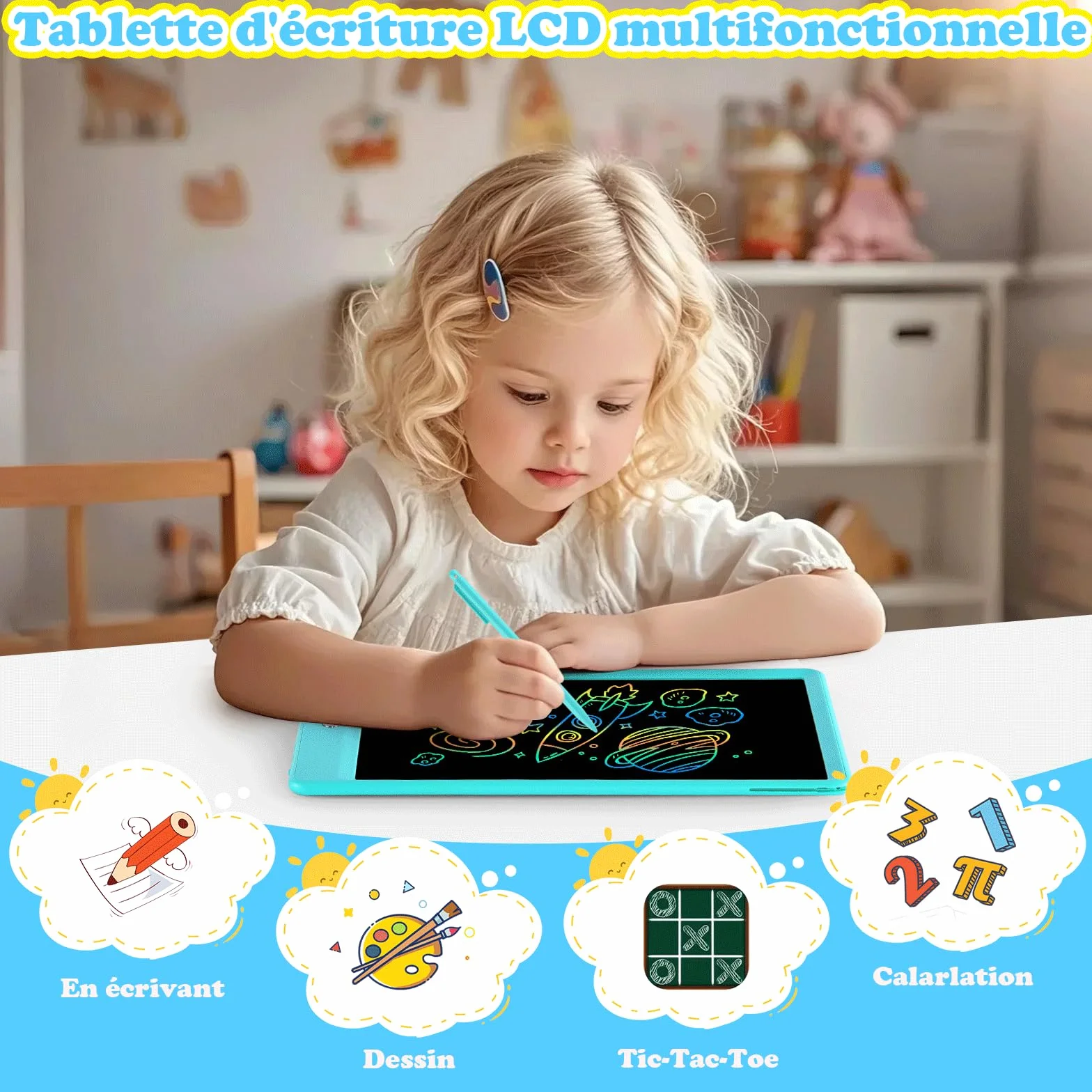 EooCoo Tablette d'écriture LCD 10 Pouces, Tablette Dessin Enfant, Cadeau Éducatif Bleu